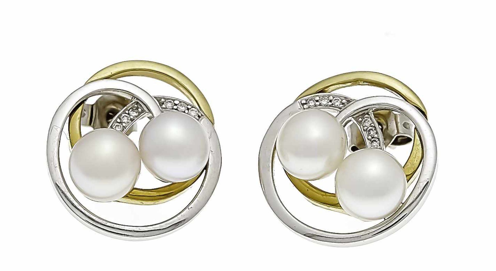 Akoya brilliant stud earrings GG / WG 585/000 with 4 Akoya pearls 7 mm and 12 brilliants,