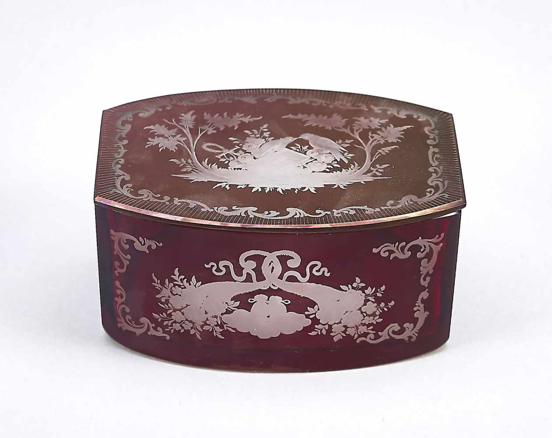 Lidded box, Bohemia, 19th century, straight, rectangular form, rounded front and back,