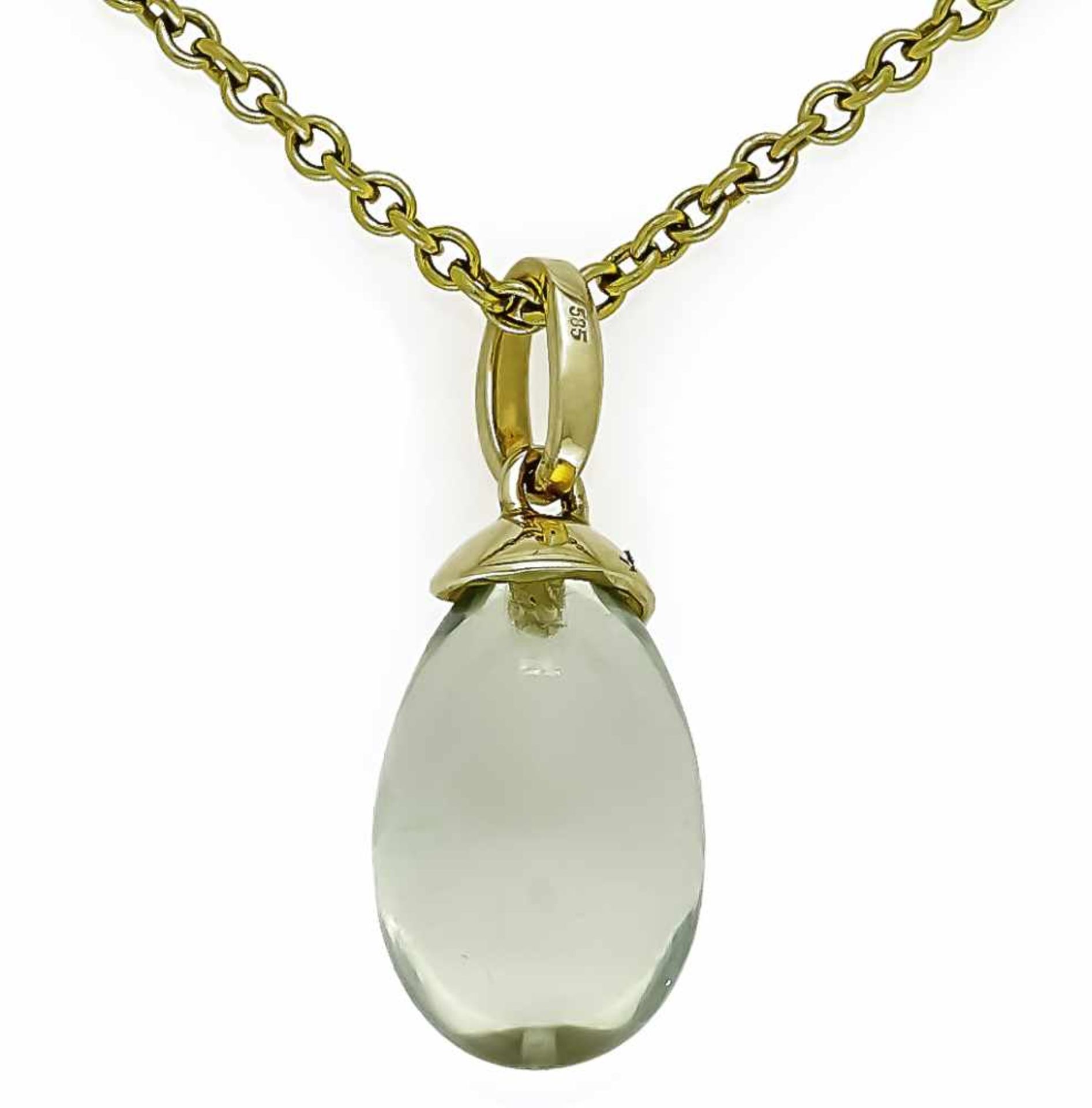 Pendant GG 585/000 with a gemstone Pampel 14 x 9 mm, L. 22 mm, chain GG 585/000 with