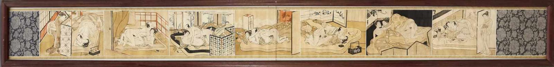 Shunga roll painting by Isoda Koryusai (pupil of Harunobo), Japan, 1770, 7 woodcuts in - Bild 8 aus 8