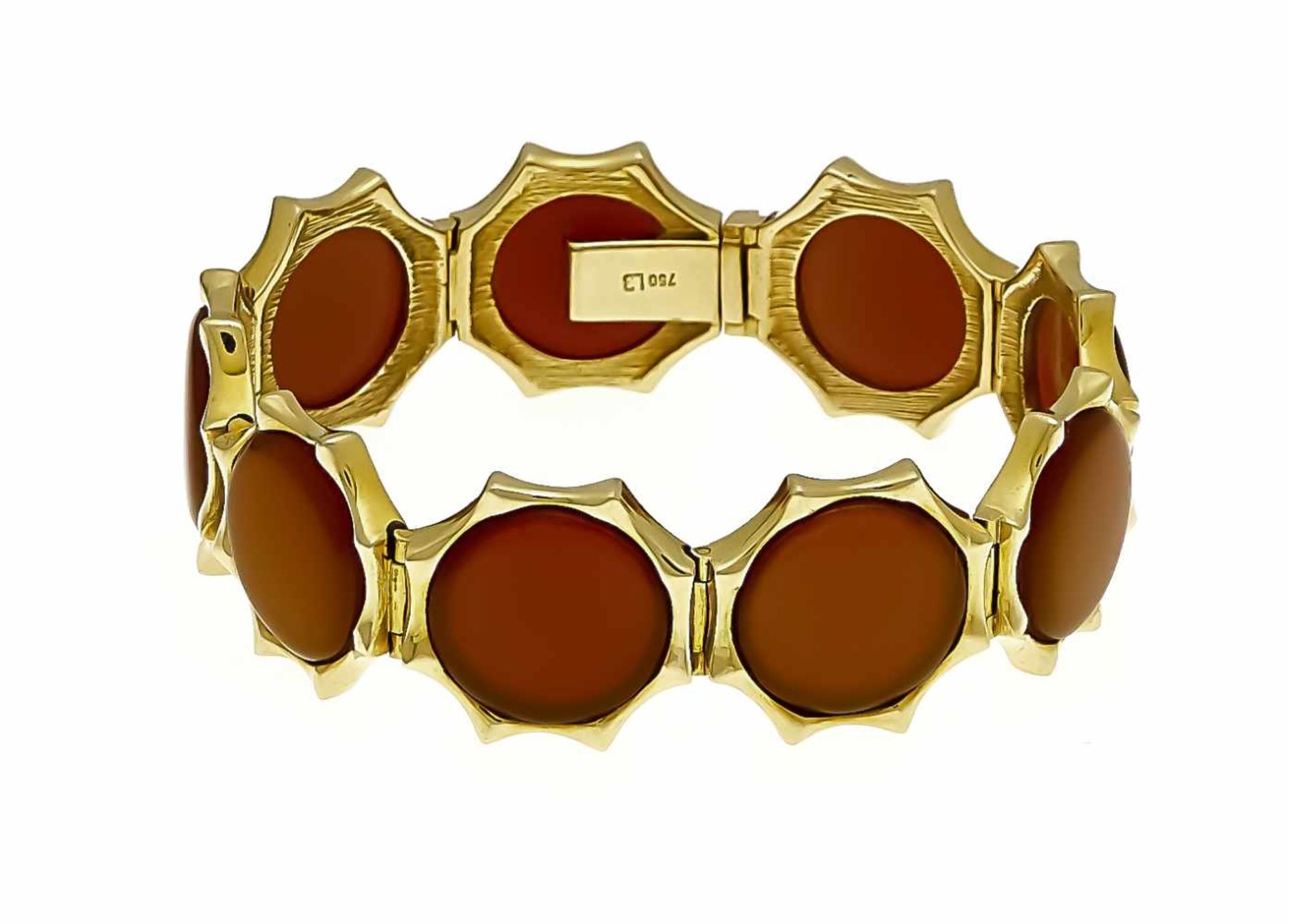 Carnelian bracelet GG 750/000 with 9 round carnelian plates 16 mm, box clasp, L. 18.2 cm,