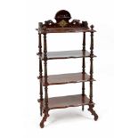 Etagere, Gründerzeit um 1880, Mahagoni massiv, zeittypisches Schnitz-und Drechselwerk,vier