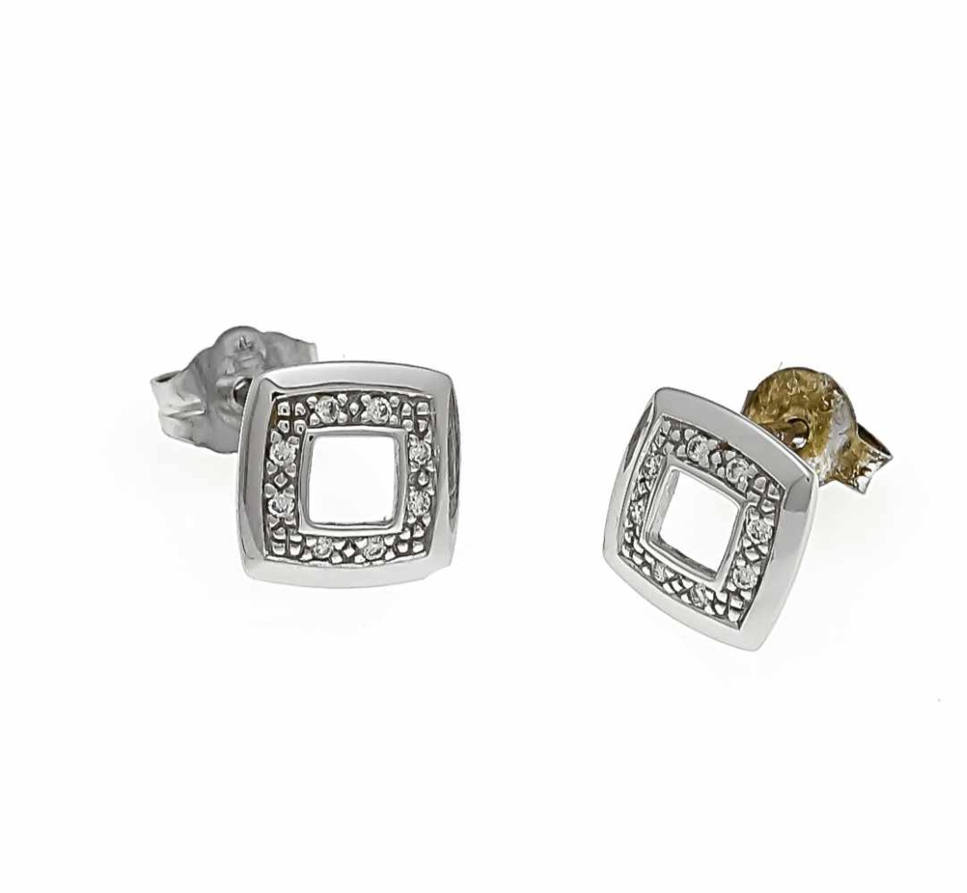 Brilliant stud earrings WG 585/000 with 16 diamonds, total 0.08 ct W / SI, diameter 8 mm,