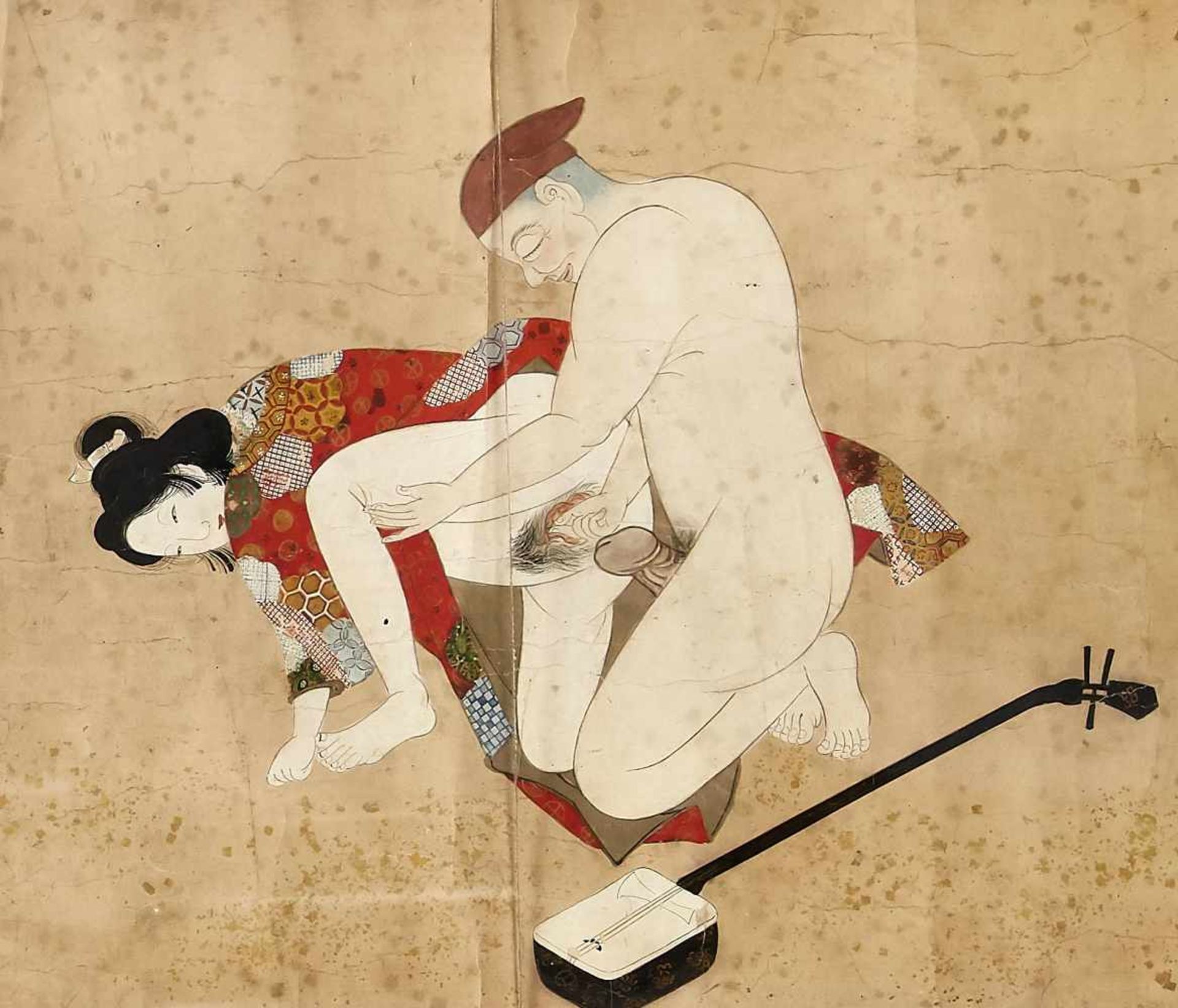 Shunga scroll painting, Japan, 18th century, painting in gouache a. gold, 7 positions, - Bild 5 aus 8