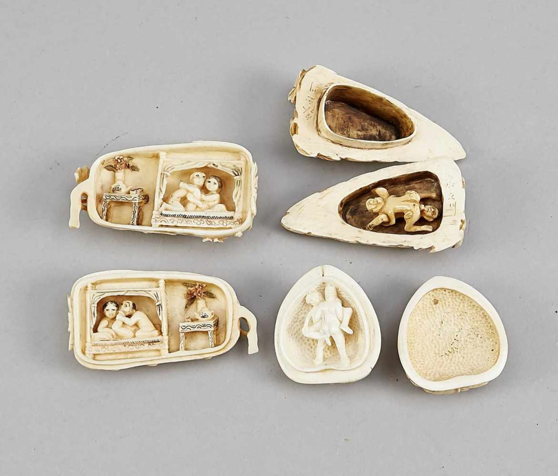 3 Japanese ivory carvings, 19th/20th century, in the shape of full-round fruits to be