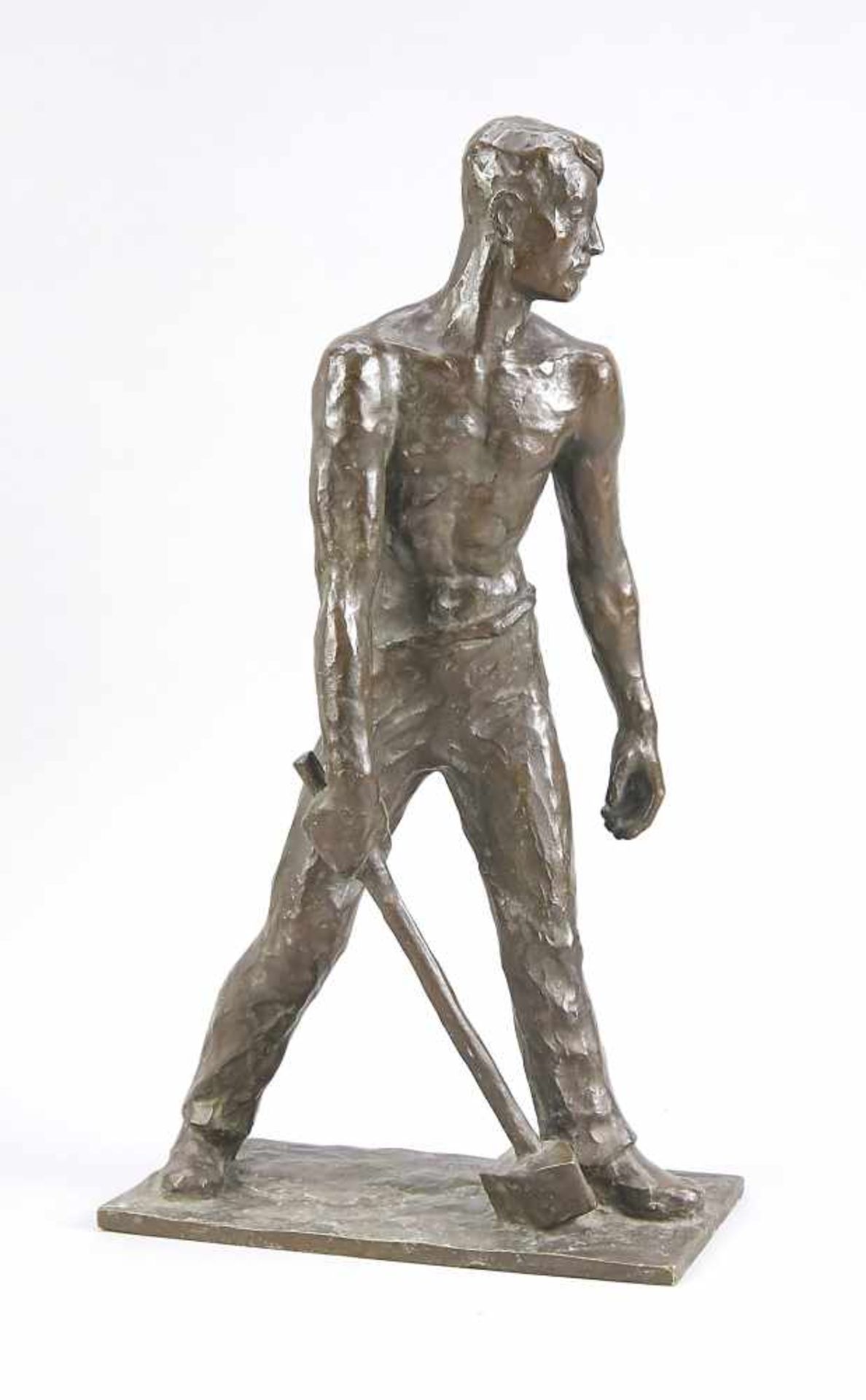 Monogrammist W.O., German sculptor around 1940, worker figure with hammer, patinated