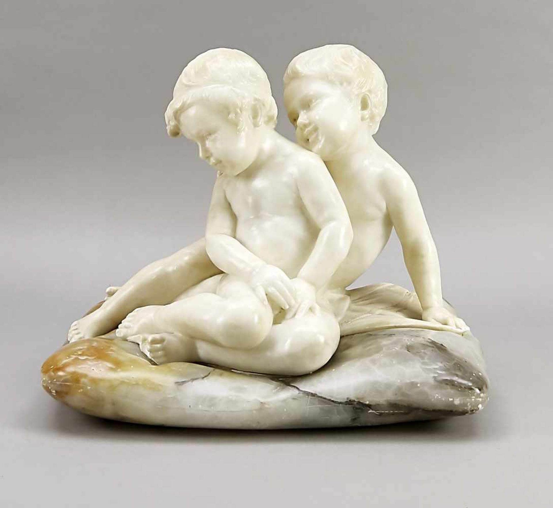 Sylvain Kinsburger (1855-1935), French sculptor, large alabaster sculpture of two toddlers
