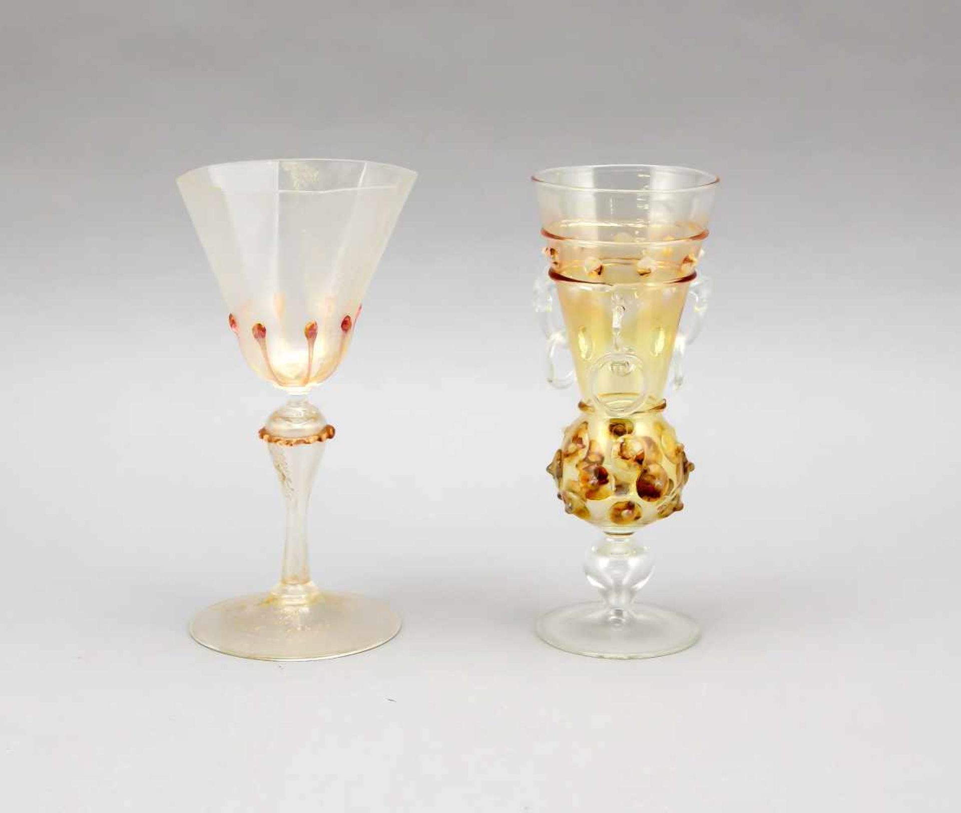Two goblets, Italy, probably 1st half of the 20th cent., clear partially yellowish etched