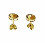 Citrine stud earrings GG 585/000 with 2 oval faced citrines 7.5 x 5 mm, length 8.3 mm, 1.4