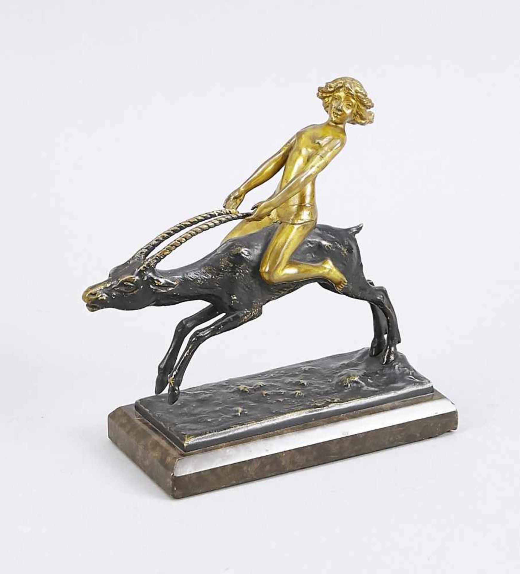 H. Loewenich, German sculptor, active around 1900/20, female nude riding a jumping