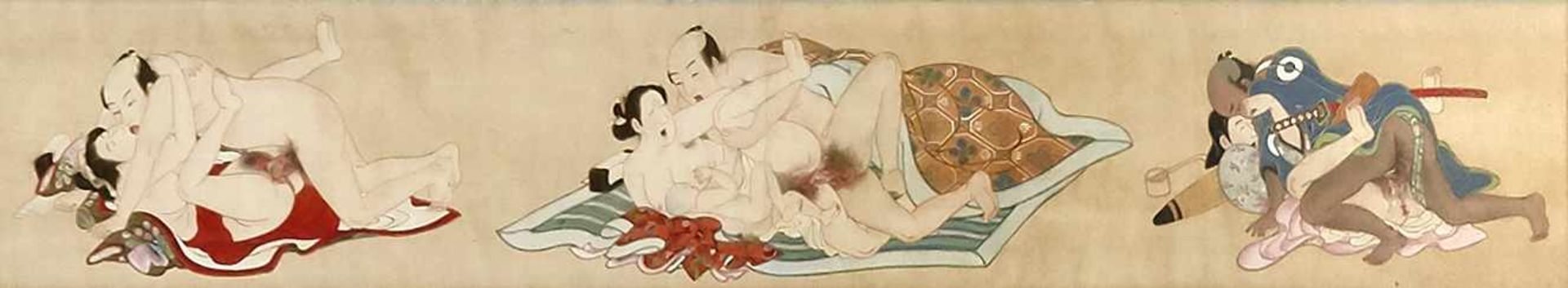 Scroll painting, mocking pictures about the passion of women, Japan, pres. 18th century, - Bild 2 aus 5