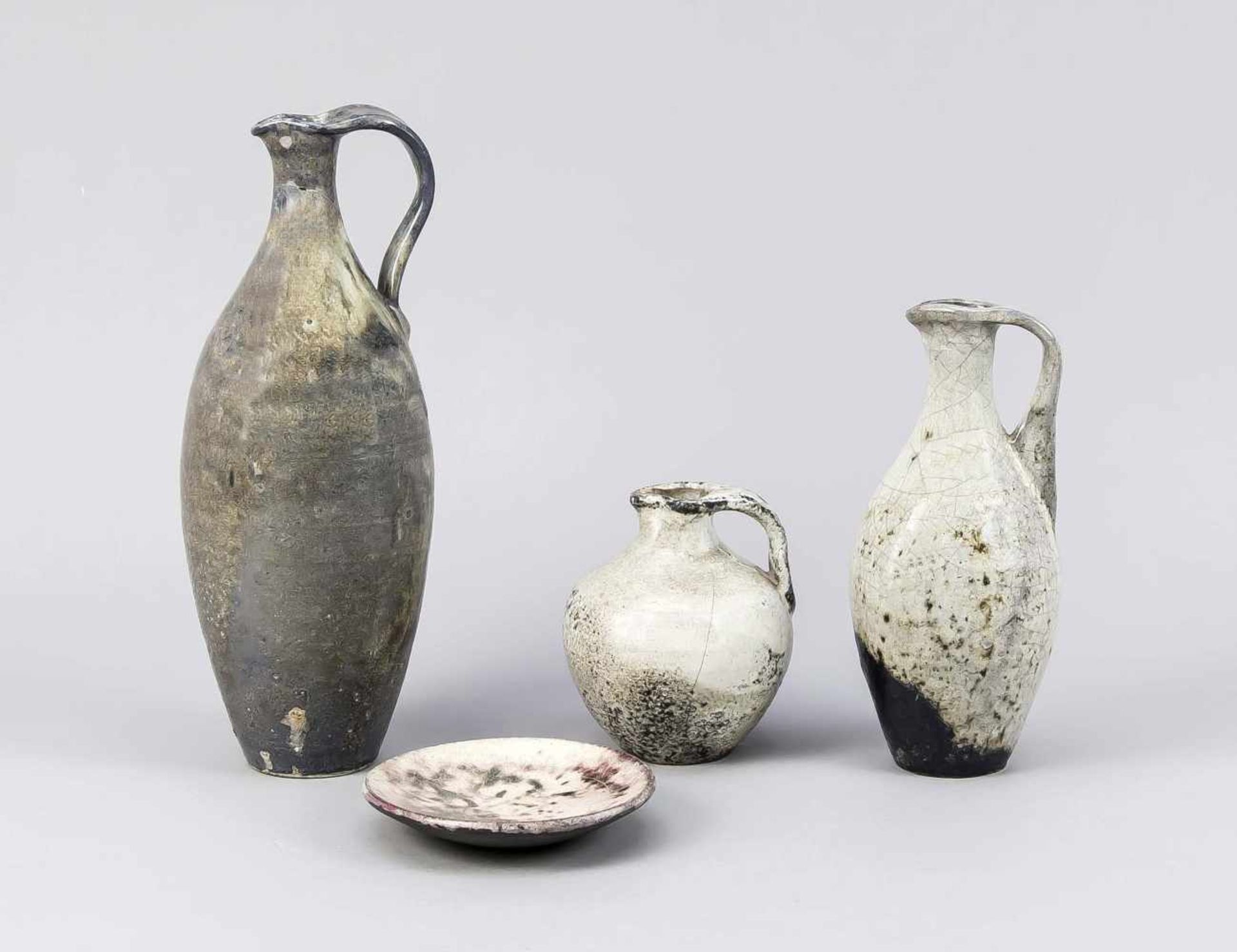 Four ceramic pieces, designed by Otto Meier (1903-1996), Worpswede ceramist, 3 jugs and 1