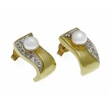 Akoya brilliant stud earrings GG / WG 585/000 with 2 Akoya pearls 5.5 mm and 18