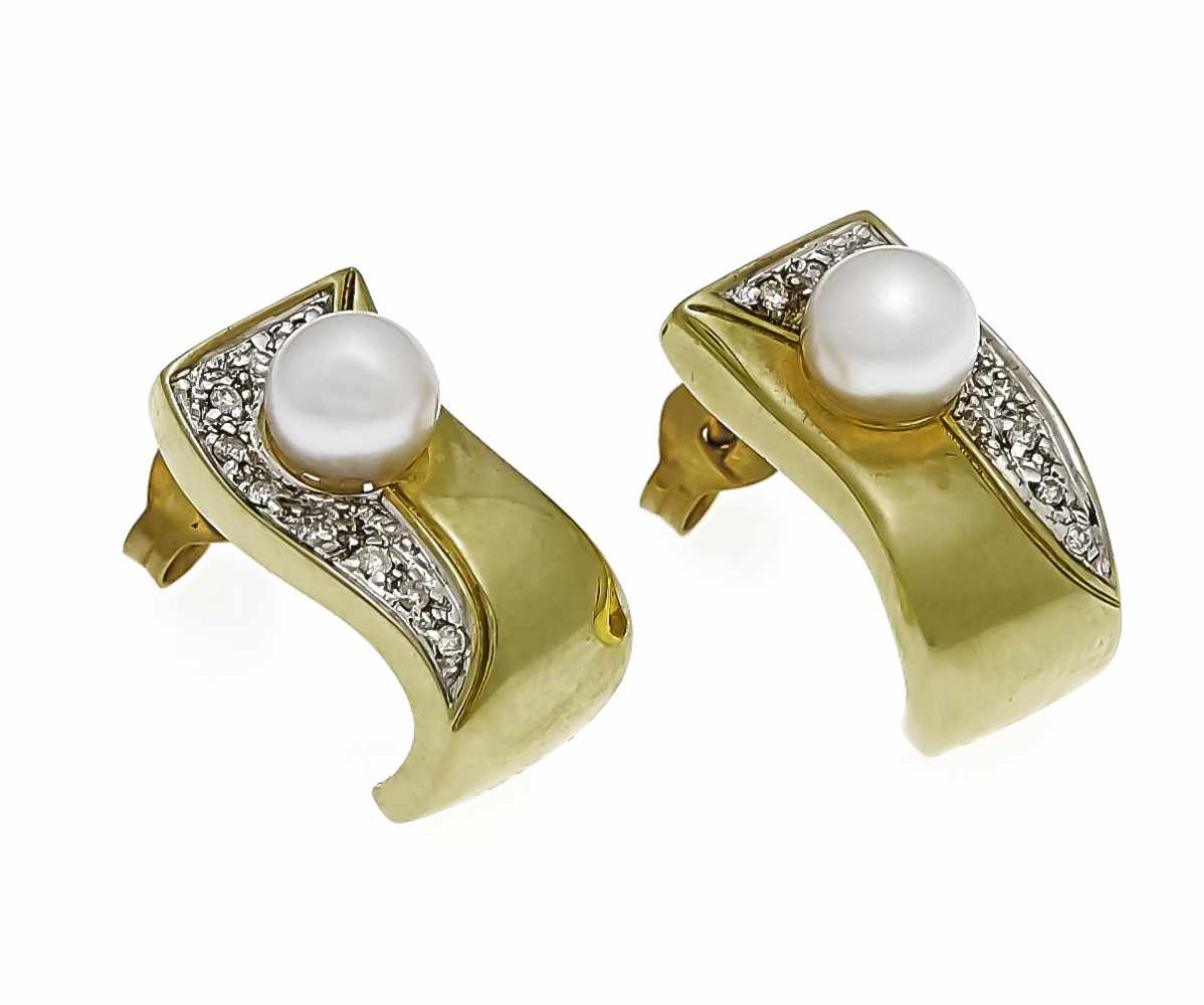 Akoya brilliant stud earrings GG / WG 585/000 with 2 Akoya pearls 5.5 mm and 18