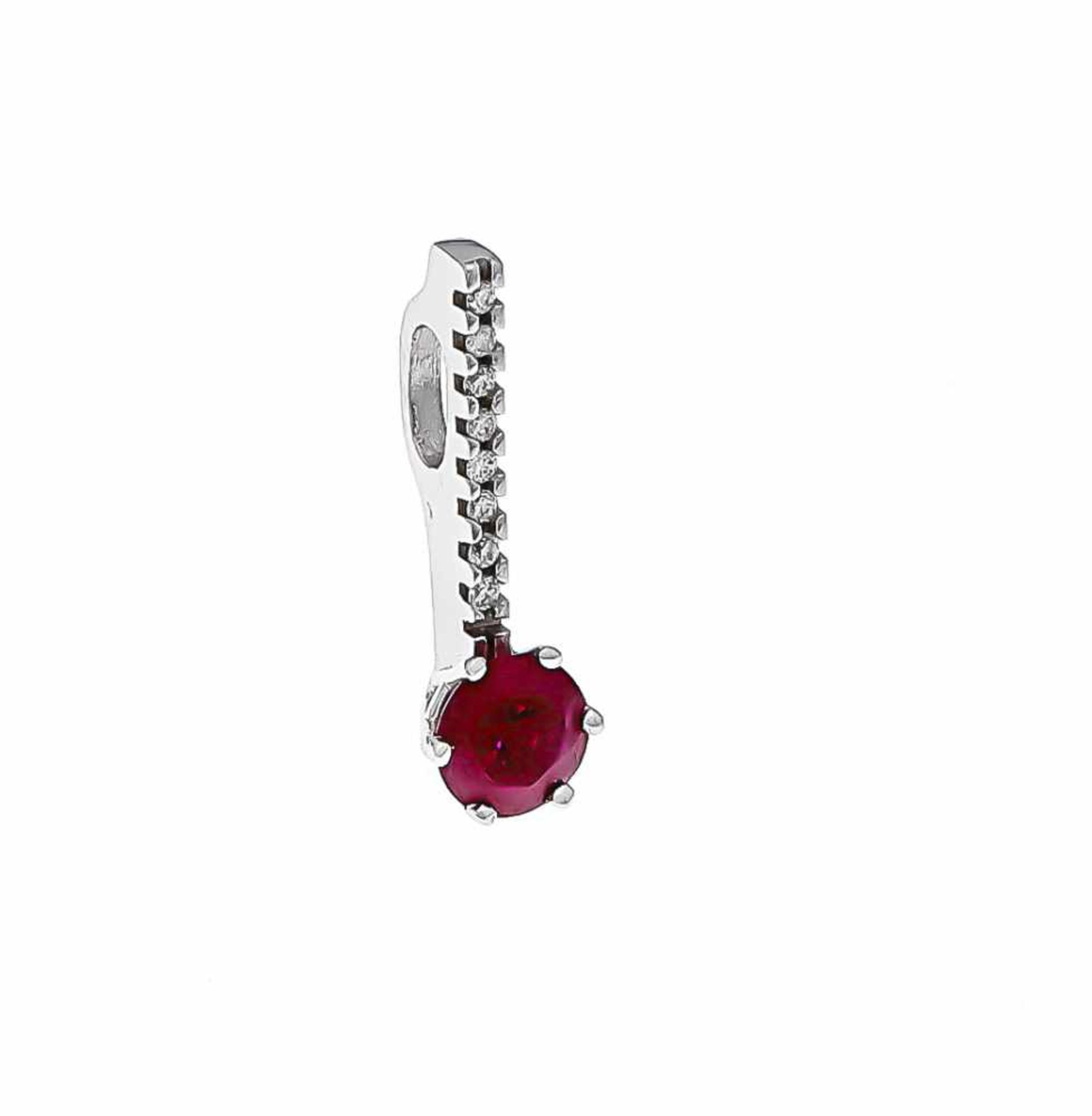 Ruby and brilliant pendant WG 585/000 with a round fac. Ruby 5 mm in good color and