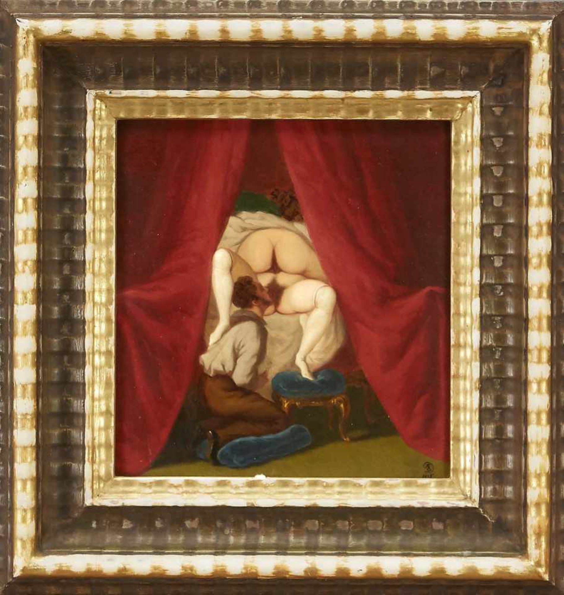 19th century artist, love in a threesome, oil on canvas (relined), erotic subject in the