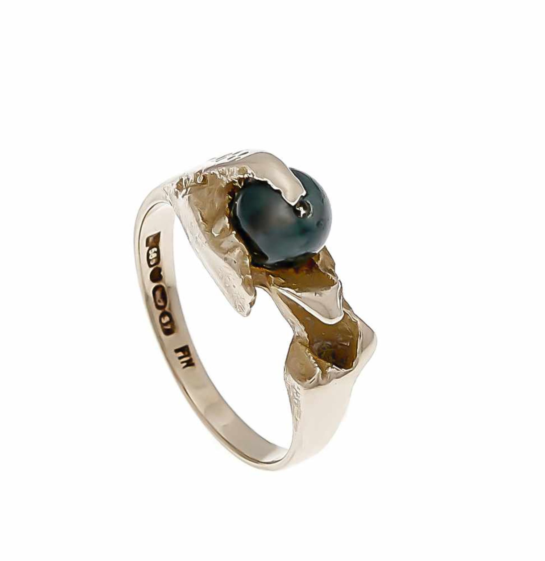 Lapponia ring GG 585/000 with a blue gemstone ball 6 mm, ring size 53, 4.1 g
