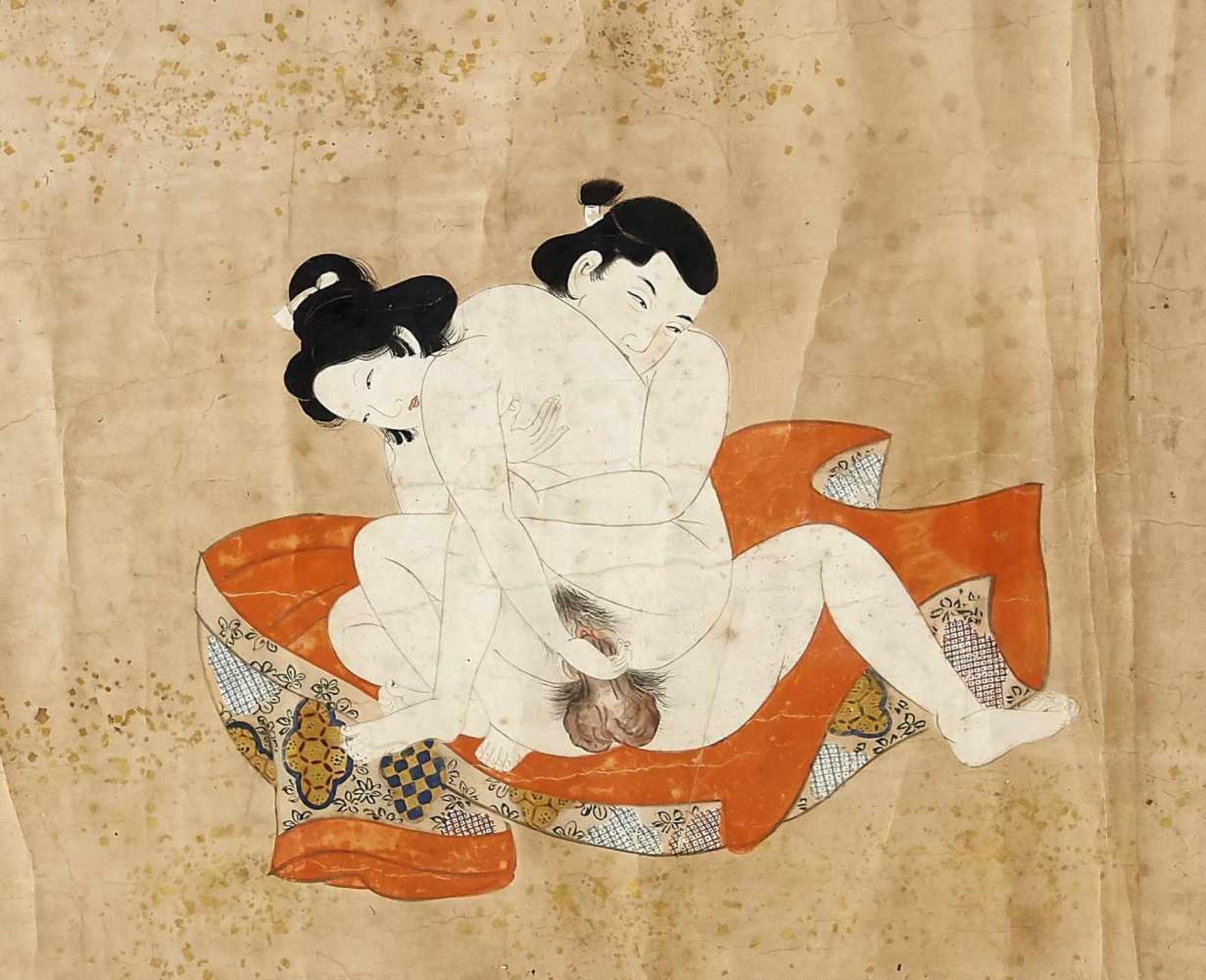 Shunga scroll painting, Japan, 18th century, painting in gouache a. gold, 7 positions, - Bild 6 aus 8