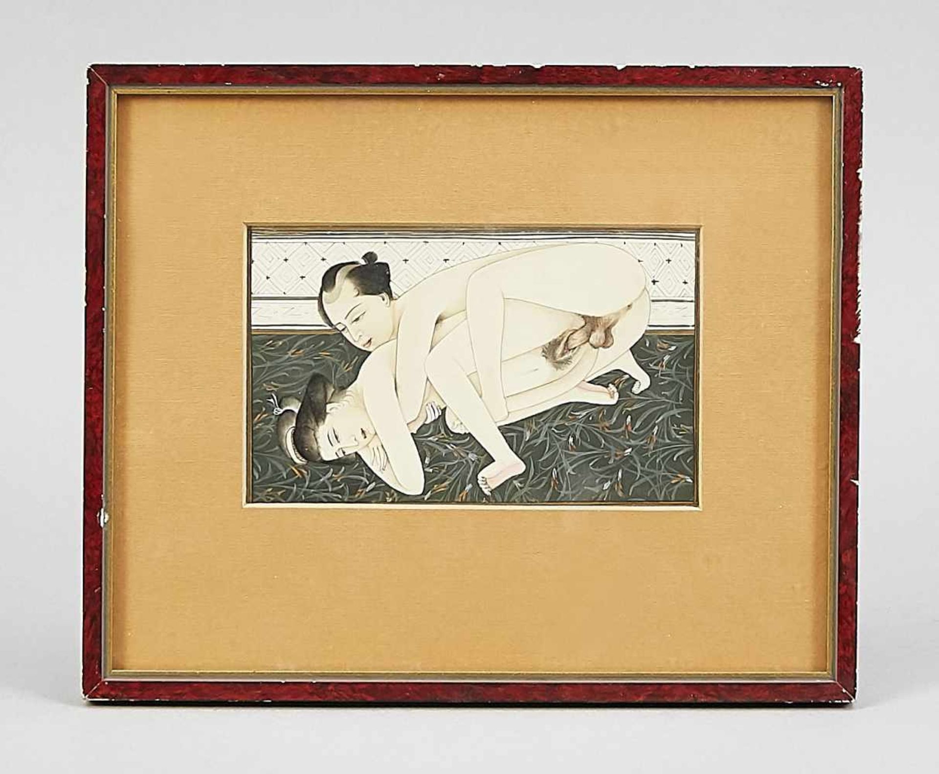 Beinmalerei, China, Ende 19. Jh., Sehr fein ausgeführte polxchrome Malerei auf Beinolattemit