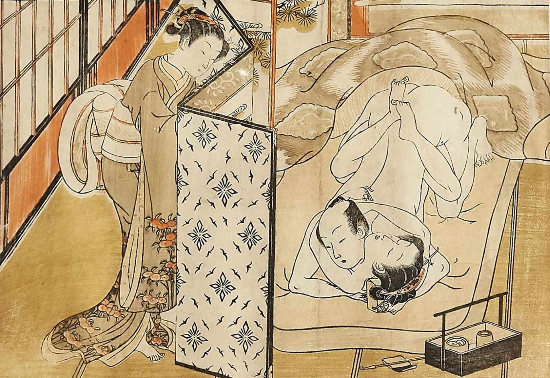 Shunga roll painting by Isoda Koryusai (pupil of Harunobo), Japan, 1770, 7 woodcuts in - Bild 7 aus 8