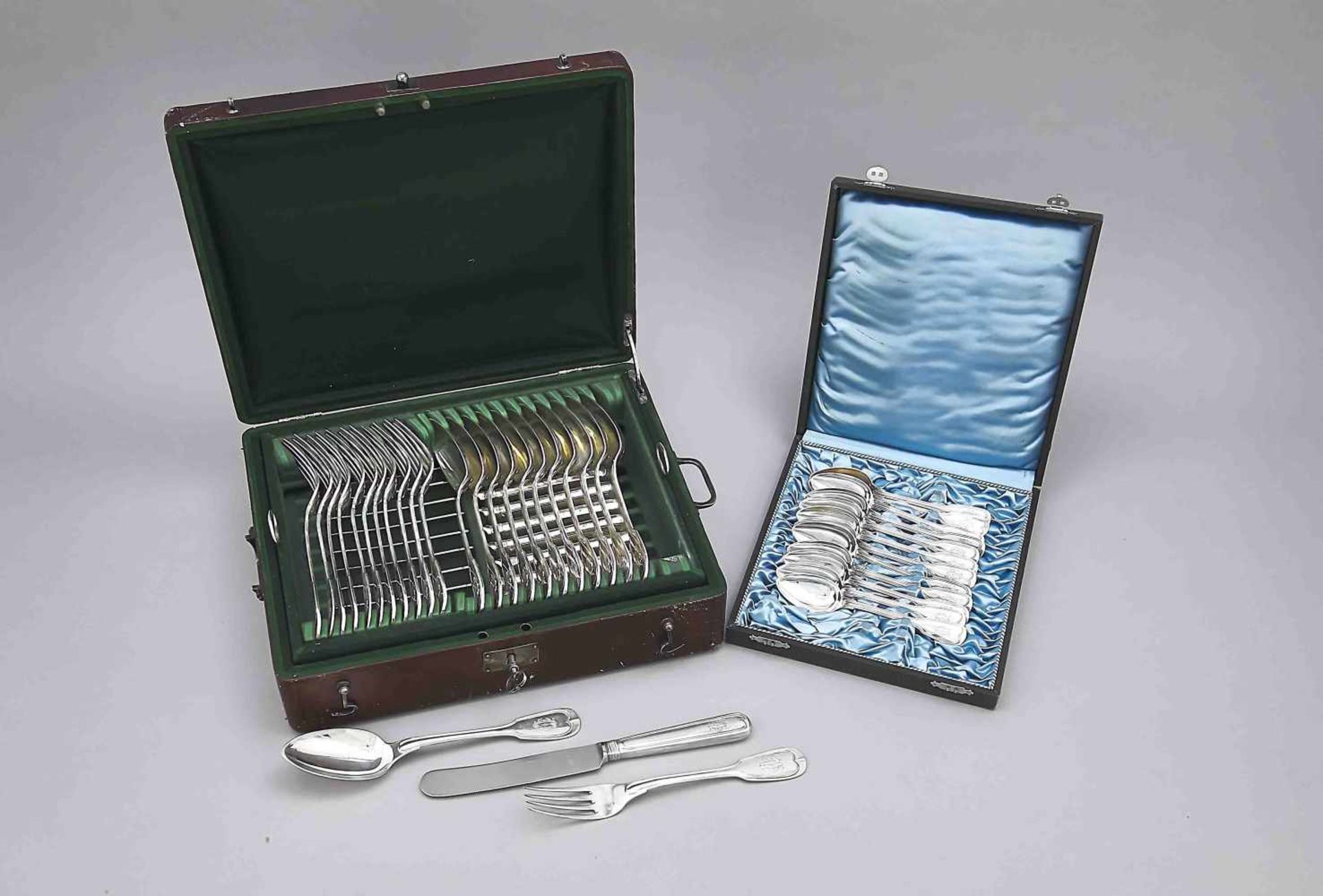 Cutlery for twelve persons, German, around 1900, different manufacturers, silver 750/000