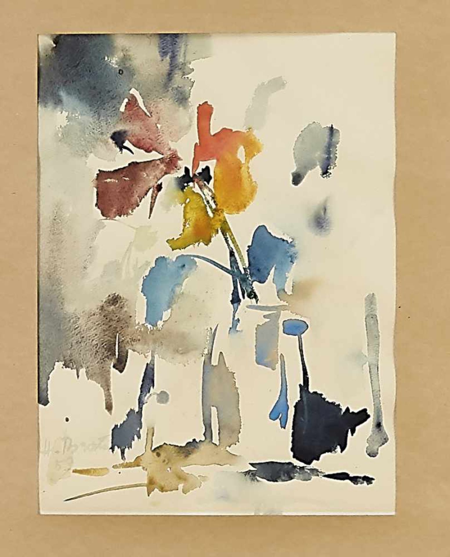 H. Braun, German Painter Mid-20th Century, expressive floral still life, watercolor on