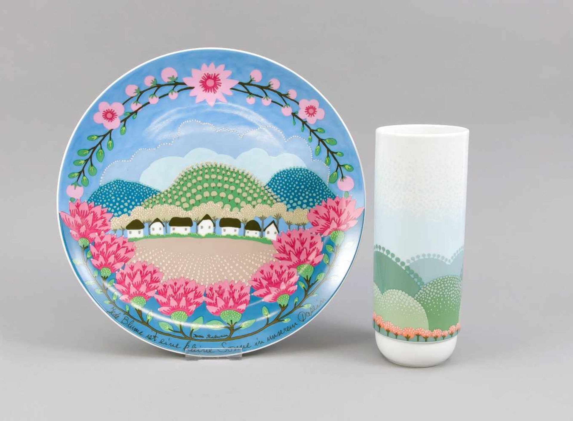 Artist plate and vase, Rosenthal, Studio-Line, artist vase, 1986, shape design Ambrogio