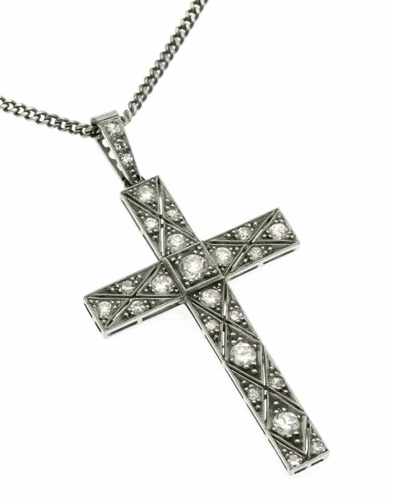 Old cut diamond cross pendant platinum 800/000 with old cut diamond, total weight 0.68 ct