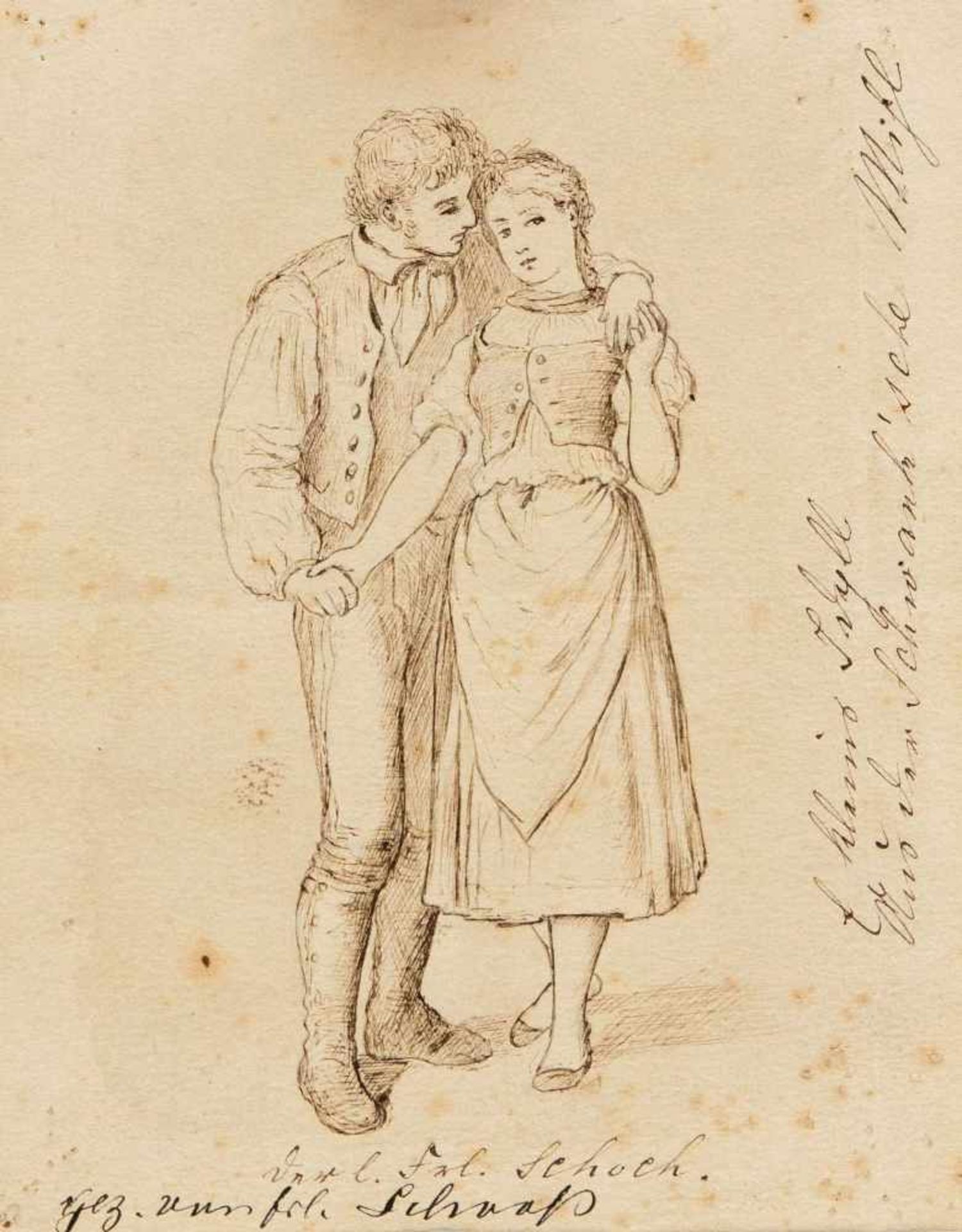 Mixed lot of 5 drawings from the 19th century, Jean Broc (1771-1850), young woman with - Bild 4 aus 5