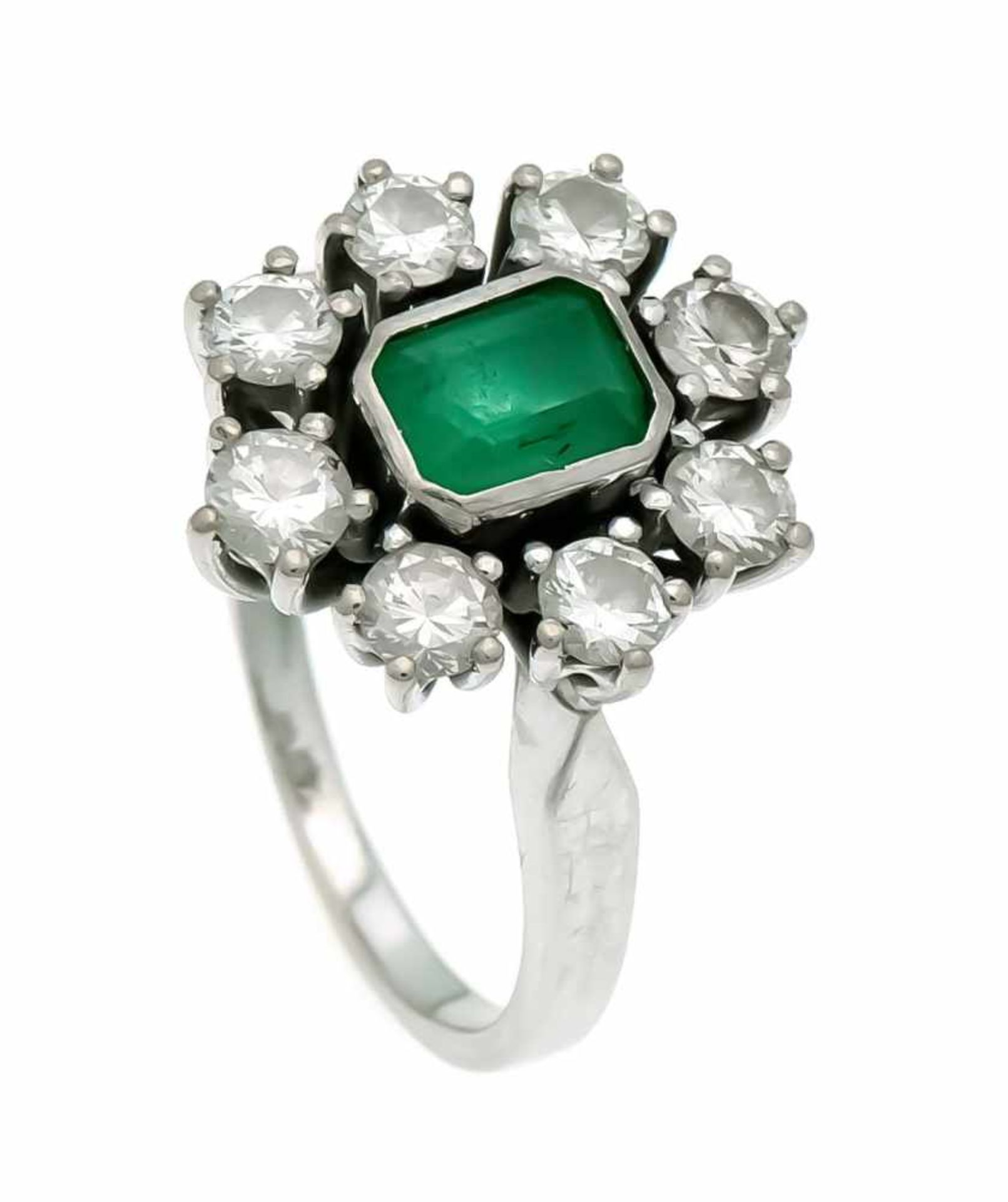 Emerald-Brilliant-Ring WG 590/000 with an emerald cut fac. Emerald 6.2 x 4.8 mm in good