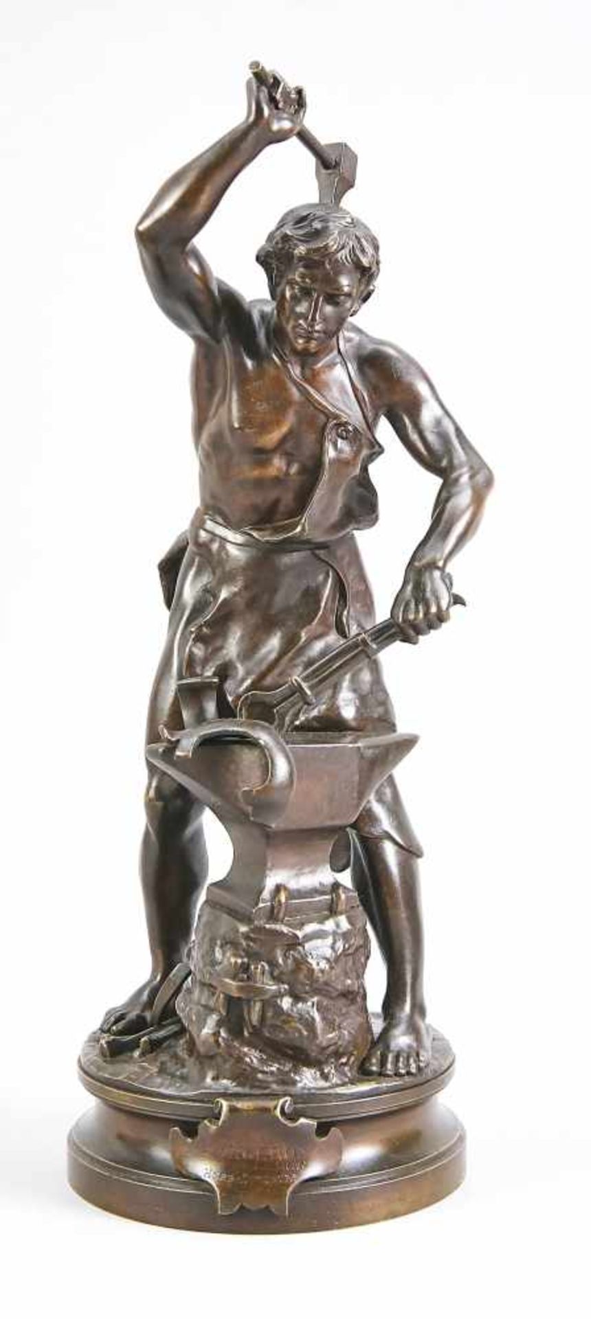 Adrien Étienne Gaudez (1845-1902), blacksmith on the anvil, dark patinated bronze, signed<