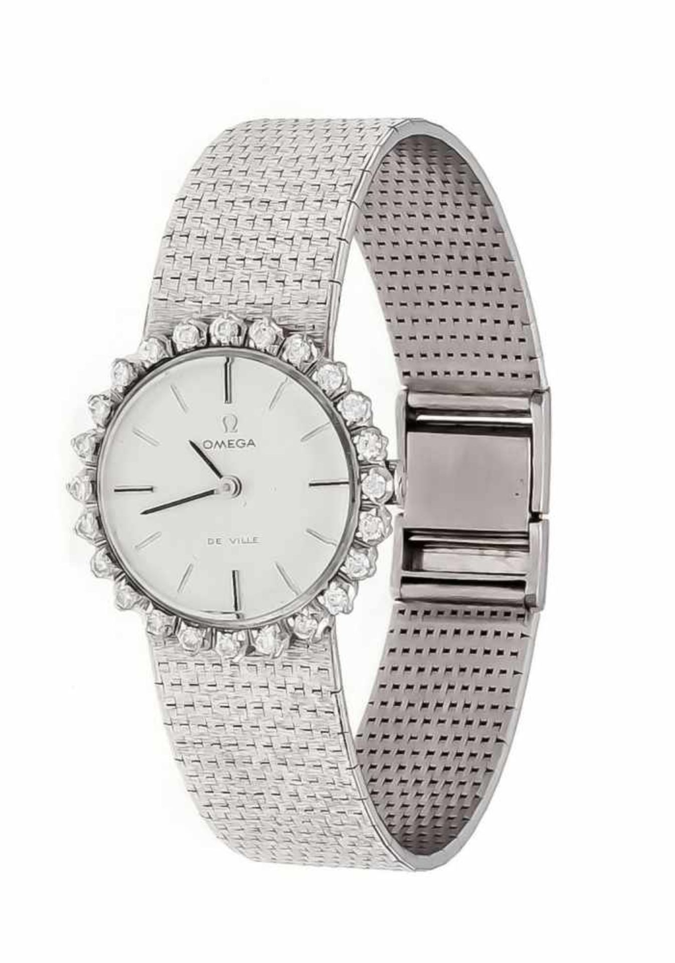 Omega Brillant ladies' wristwatch white gold 750/000 set with 24 brilliant-cut diamonds in