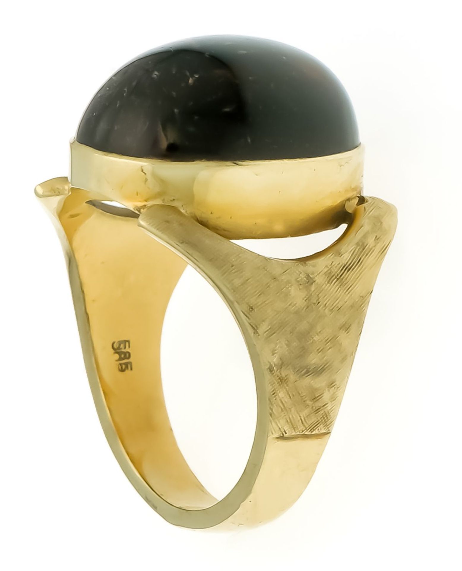 Smoky quartz ring GG 585/000 with an oval smoky quartz cabochon 17 x 12 mm, ring size 54, - Bild 2 aus 2