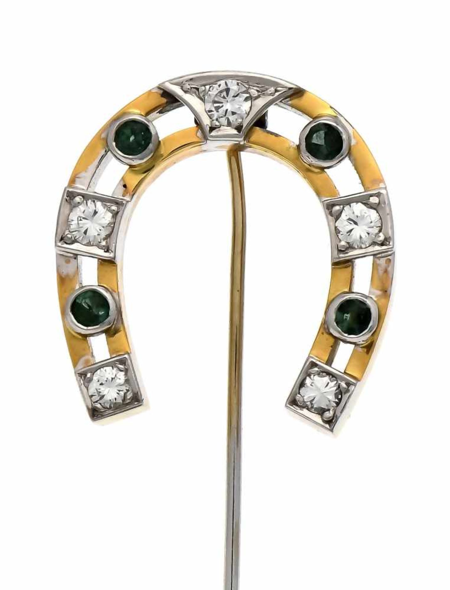 Tourmaline-Brilliant pin horseshoe GG / WG 750/000 with 4 round fac., Green tourmalines