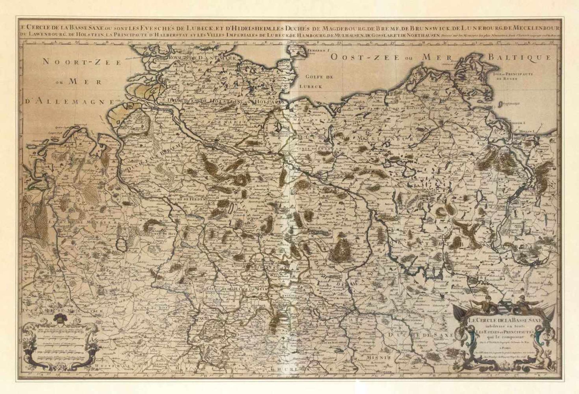 Historical map of Lower Saxony at the end of the 17th century, Hubert Jaillot / Sansonius,