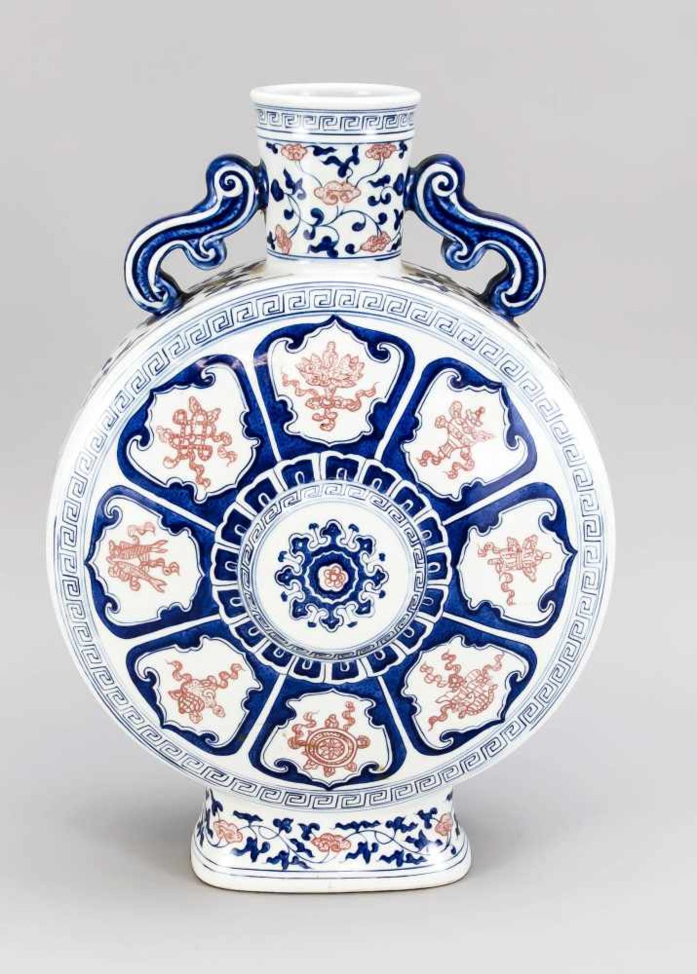 Great Moon Flask, China, 19th / 20th Century decorated in cobalt blue and copper red with