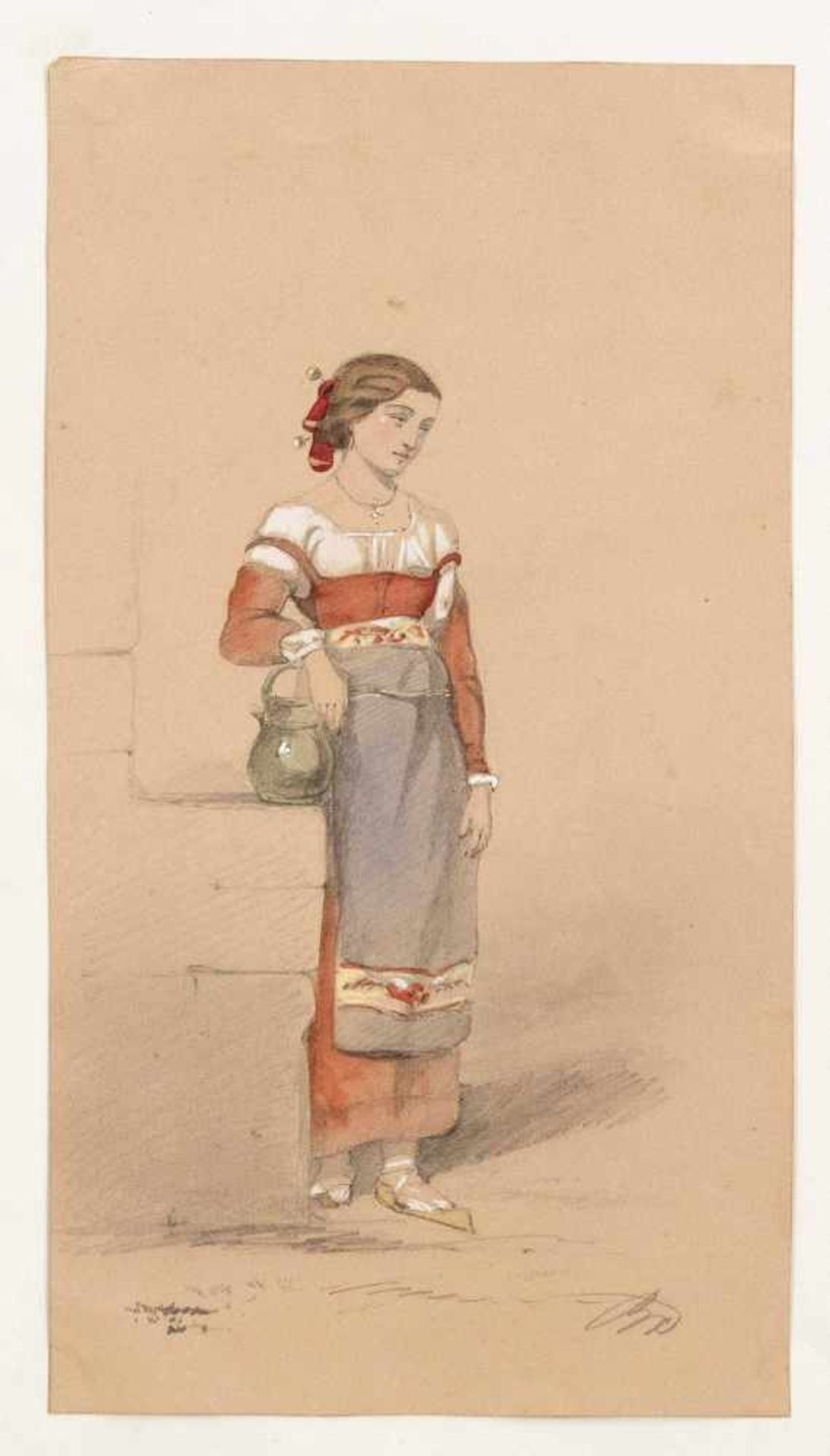 Mixed lot of 5 drawings from the 19th century, Jean Broc (1771-1850), young woman with - Bild 3 aus 5