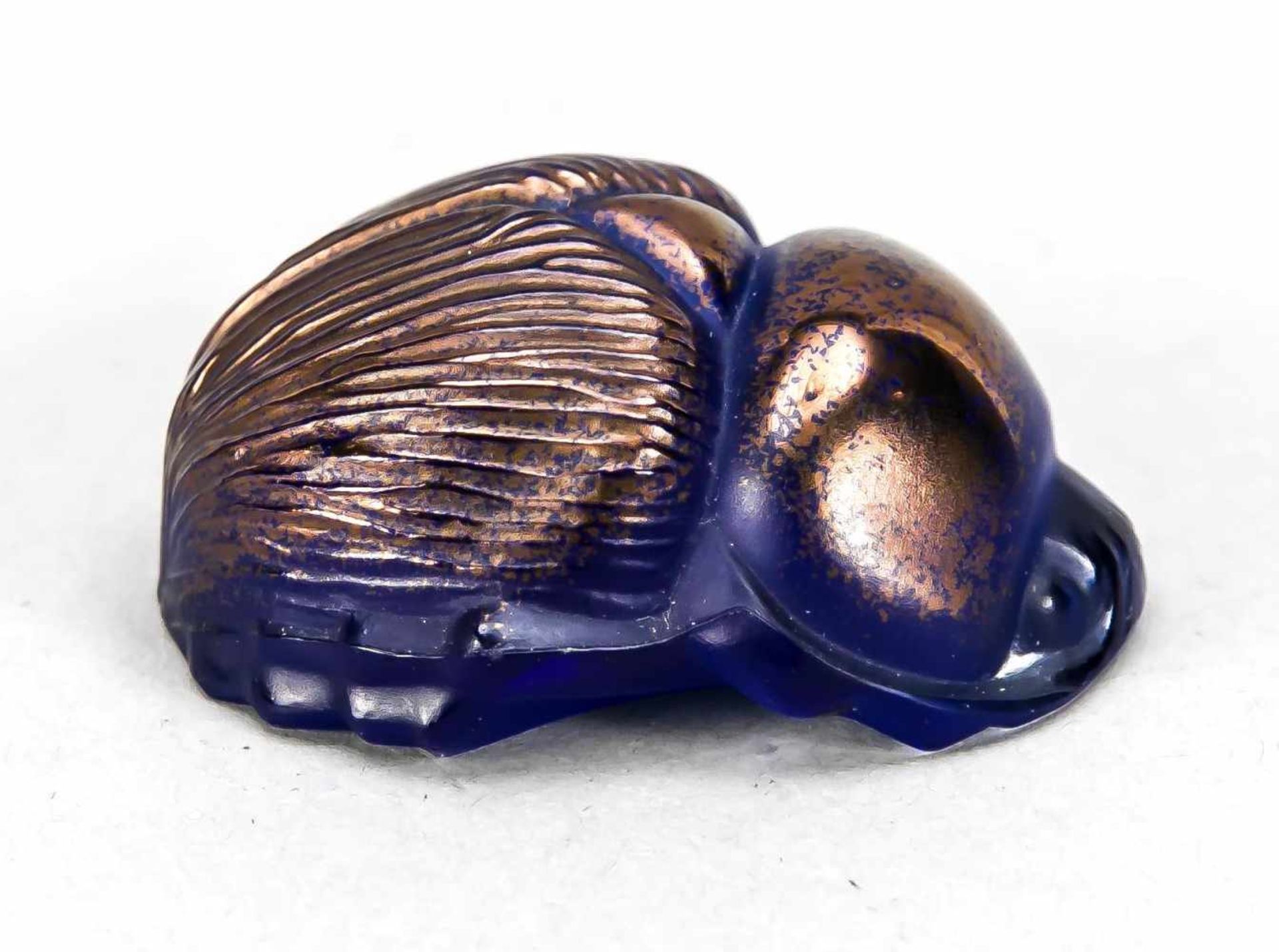 Scarab, France, 2nd half of the 20th century, Lalique, blue, lustrous glass, signed in the