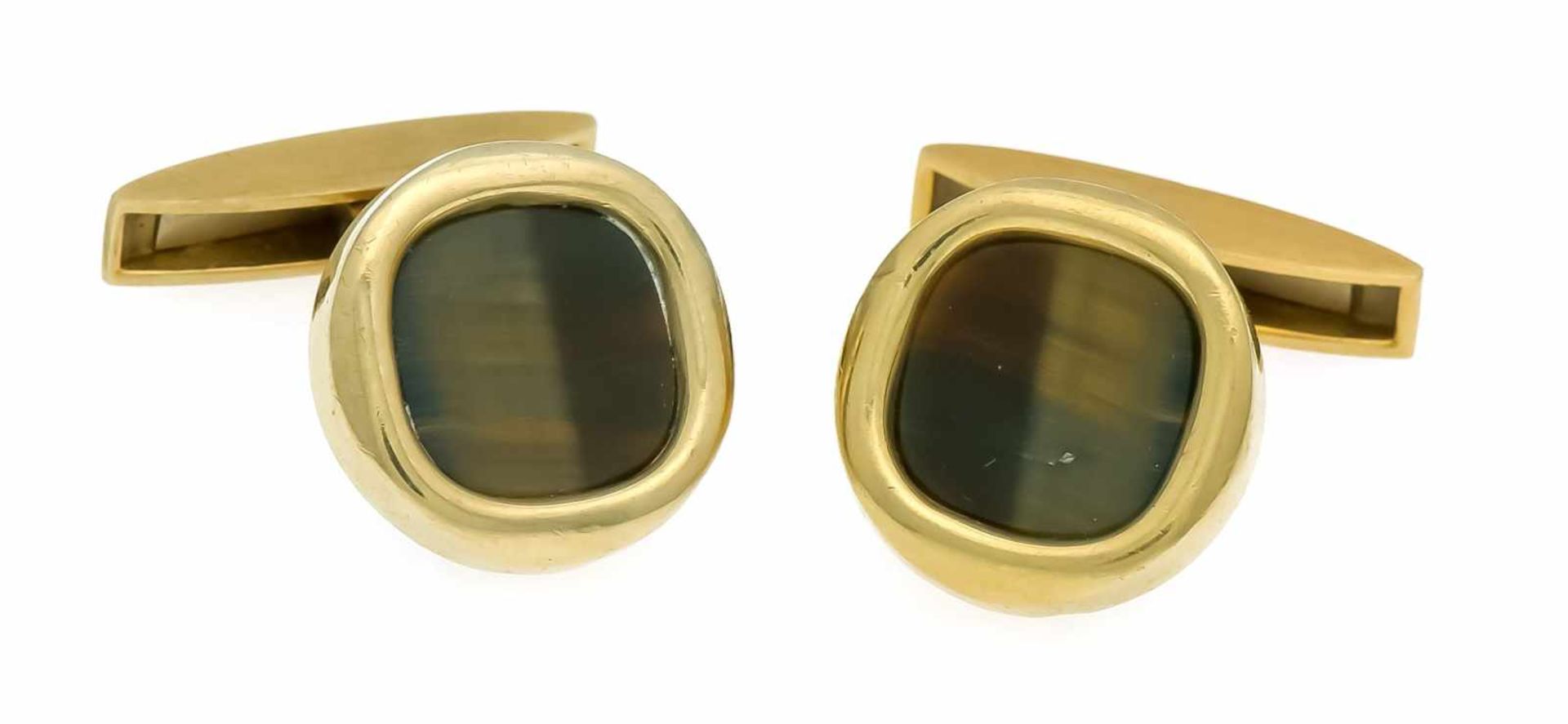 Tiger eye cufflinks GG 750/000 with 2 tiger eye plates 11 mm, diameter 16 mm, 22.2 g