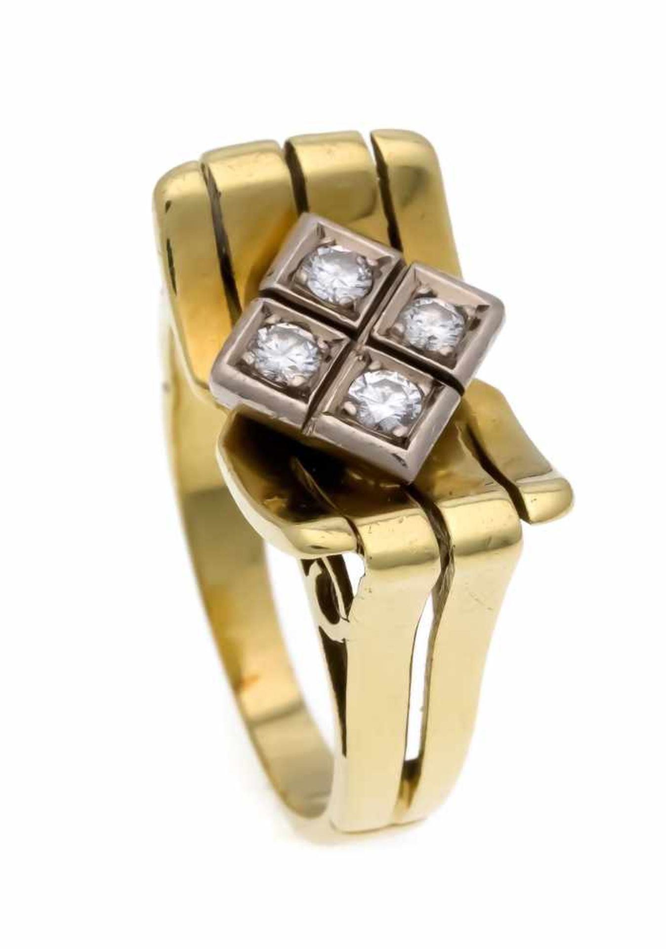 Brilliant ring GG / WG 585/000 with 4 diamonds, total 0.20 ct W / VS-SI, RG 53, 6.6 g