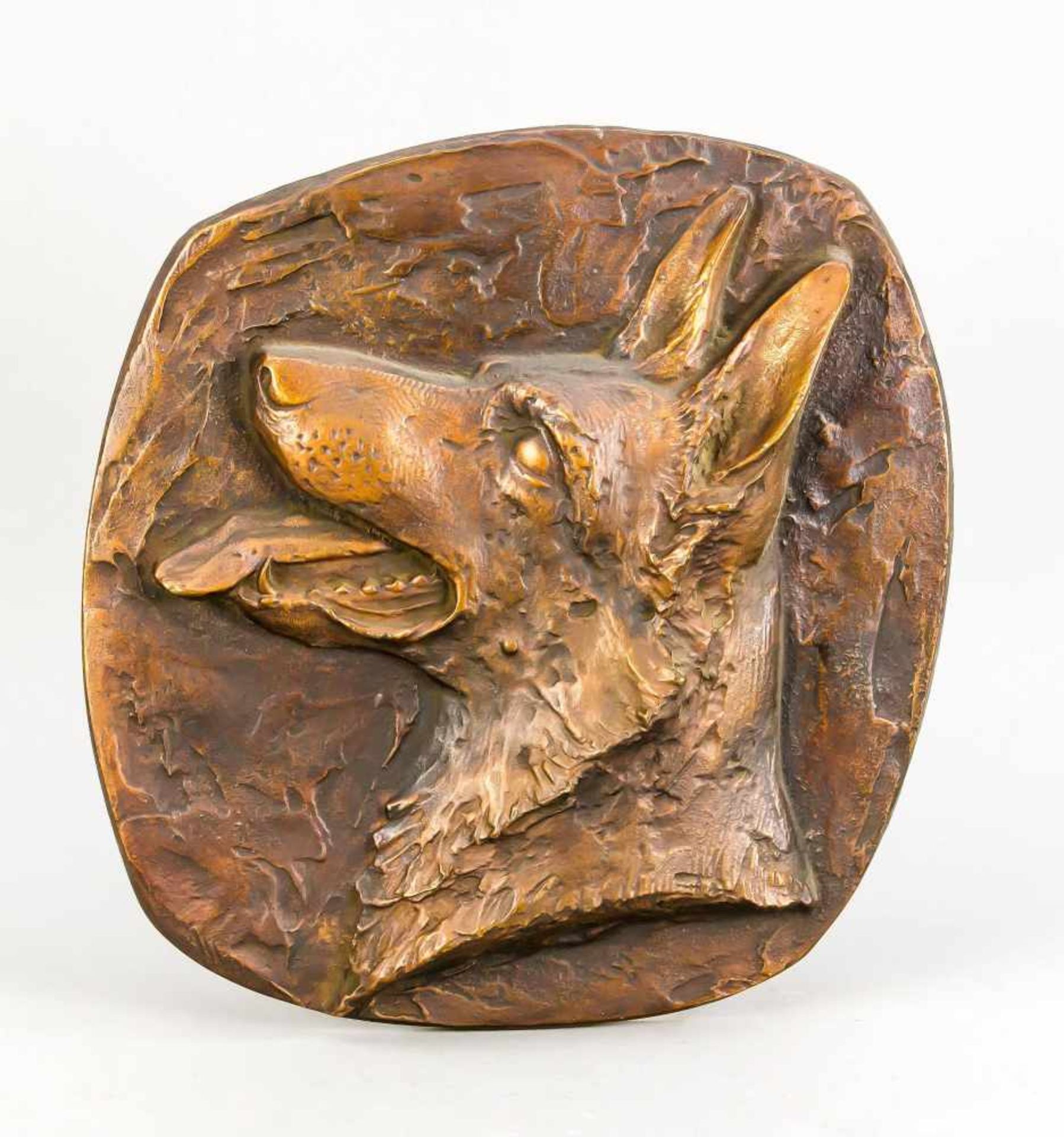 Anonymous sculptor around 1970, head of a German shepherd, patinated bronze, unsigned,