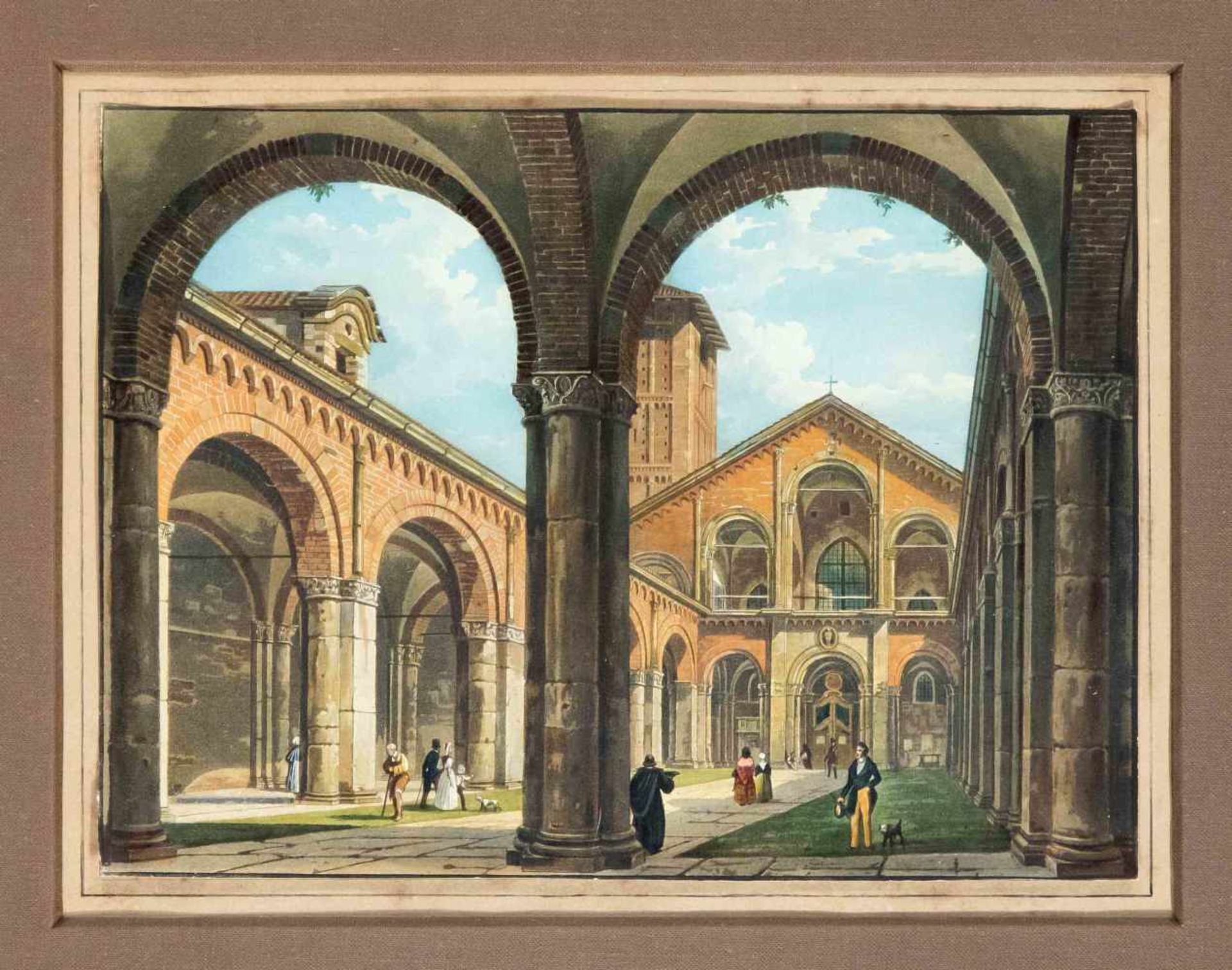 Anonymous graphic artist at the beginning of the 19th century, view of a cloister of an