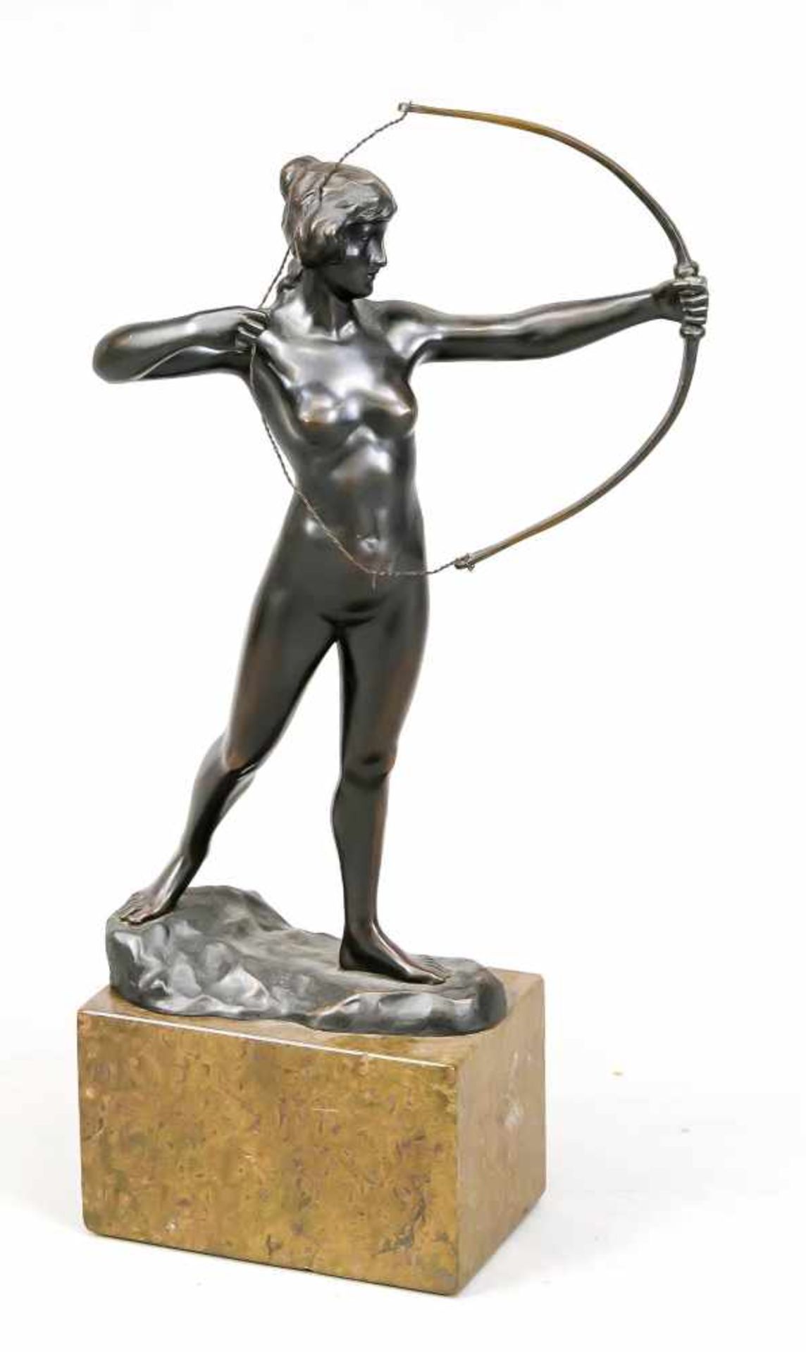 Hans Keck (1875-1941), Berlin sculptor, naked archer, black patinated bronze over