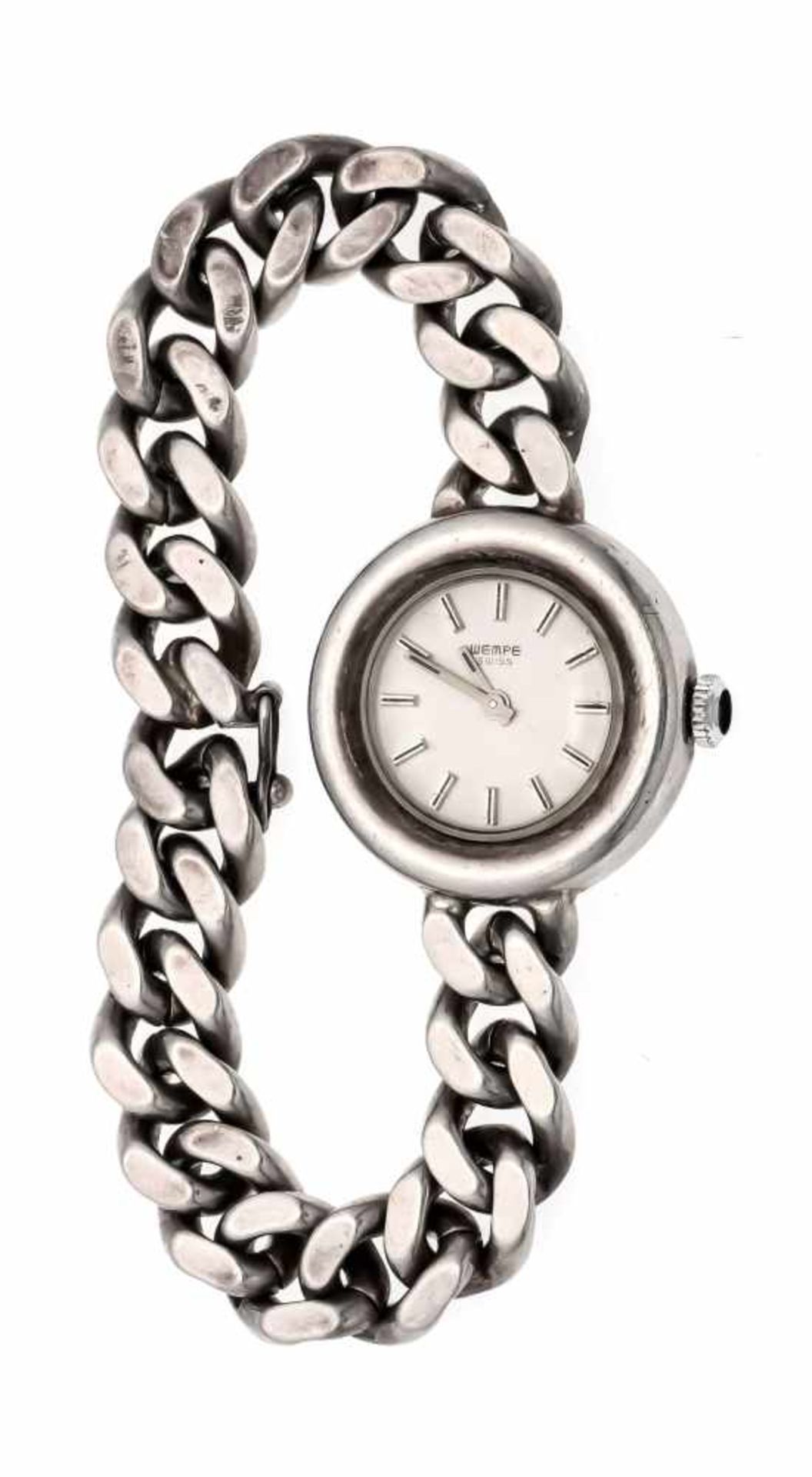 Women's wristwatch Wempe, hand-wound, silver 835 with chain bracelet, silver-colored. Dial