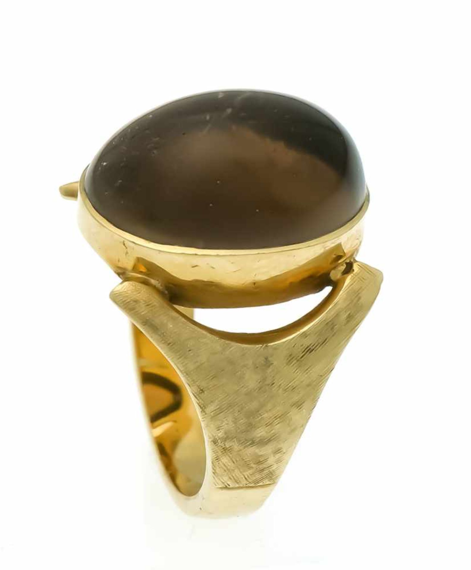 Smoky quartz ring GG 585/000 with an oval smoky quartz cabochon 17 x 12 mm, ring size 54,