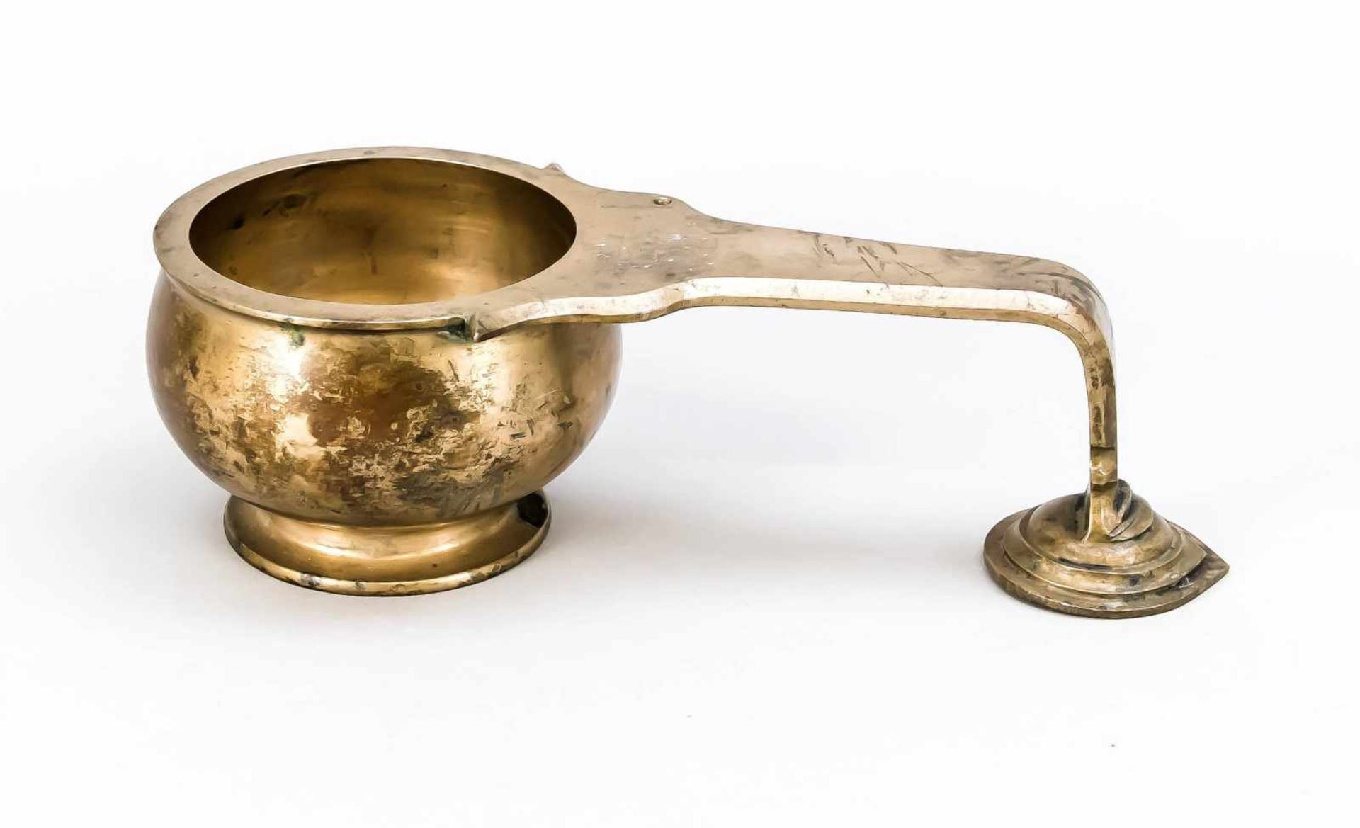 Large ritual ladle, India, 20th century, bronze with remaining gilding. Round, throated