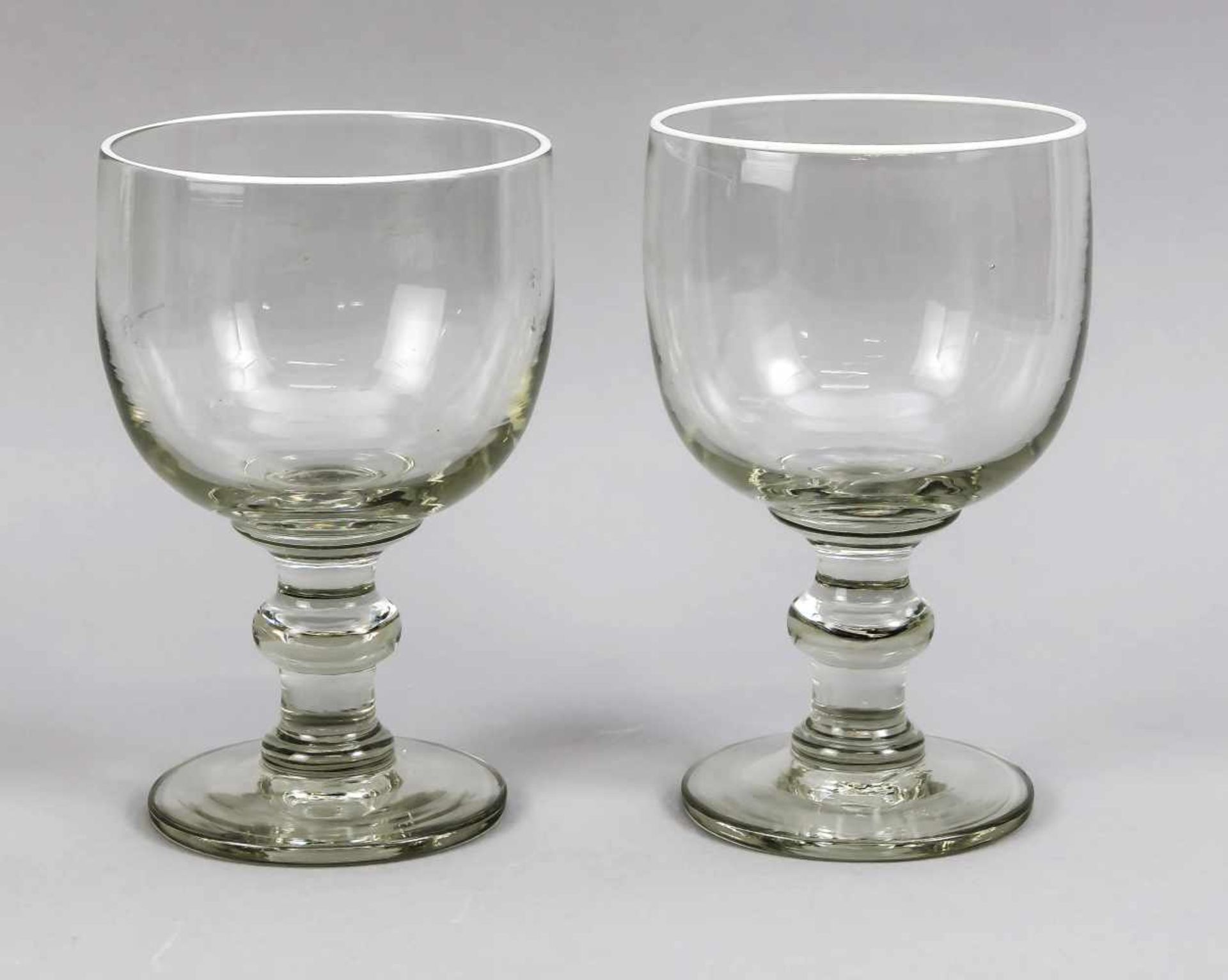 A pair of wheat beer glasses, around 1900, round disc base, baluster shaft, tulip-shaped