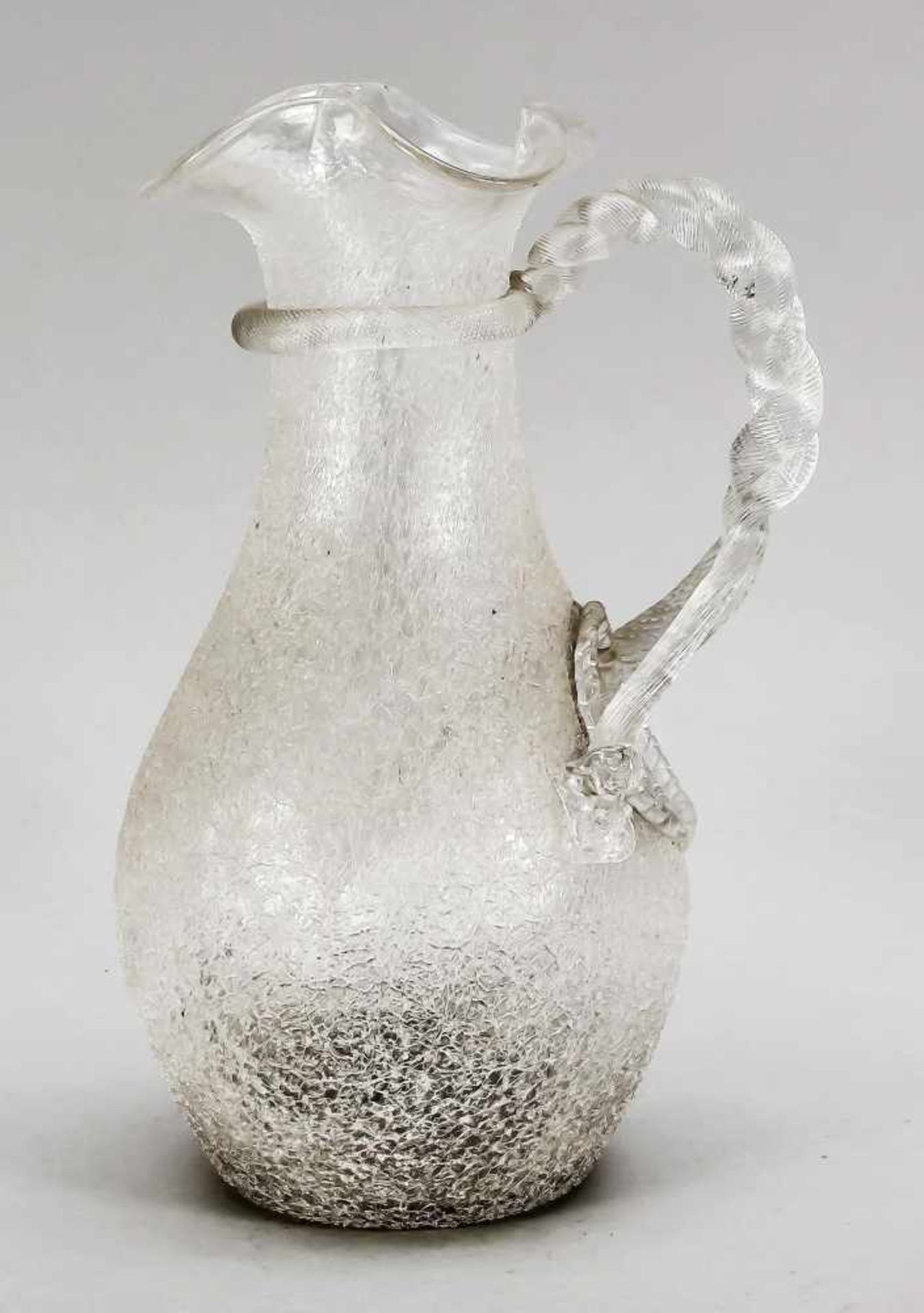 Large juice jug, 1st half of the 20th century, round stand, bulgy body, sidely attached