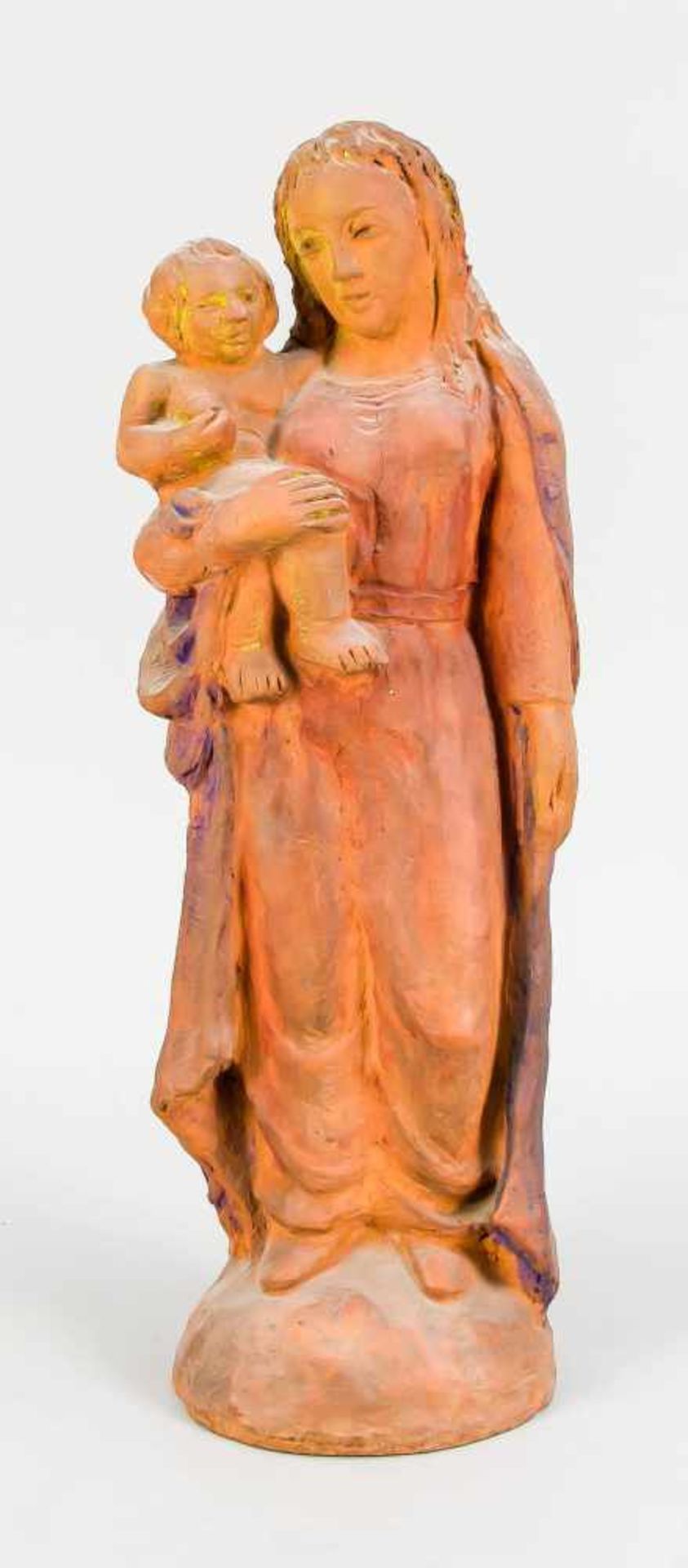 Anonymous sculptor, 1st half of the 20th century, terracotta figure, Madonna and Child,