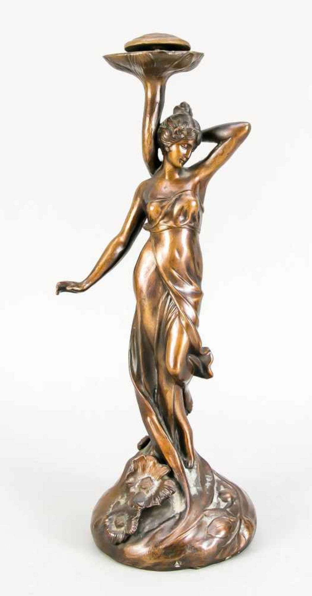 French sculptor of Art Nouveau around 1900, figurine candlestick / lamp with a female